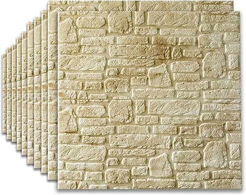 Miniatura 9 de HLCUI Papel pintado de ladrillo 3D autoadhesivo, paquete de 10 unidades, color blanco, 27.6 x 27.6in, moderno, impermeable, con aspecto de piedra,