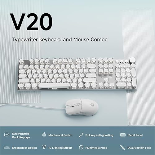 Miniatura 2 de EWEADN - Combo de teclado y mouse con cable para máquina de escribir, teclado mecánico para juegos estilo máquina de escribir, teclados LED