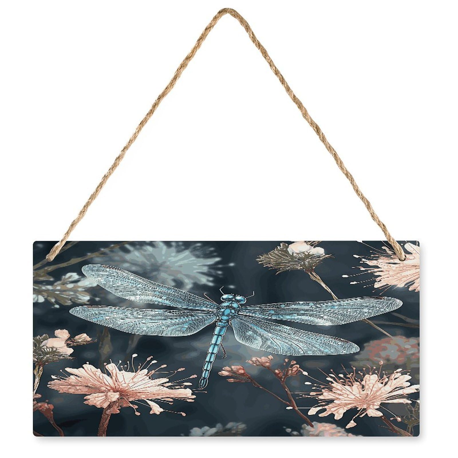 Fodpand Style Dragonfly Flower Wall Art Wooden Hanging Sign Decor, Artwork For Wall Decoration, Funny Plaque For Bedroom Kitchen Living Room Home Decoration 9.8 X 4.9 Inch