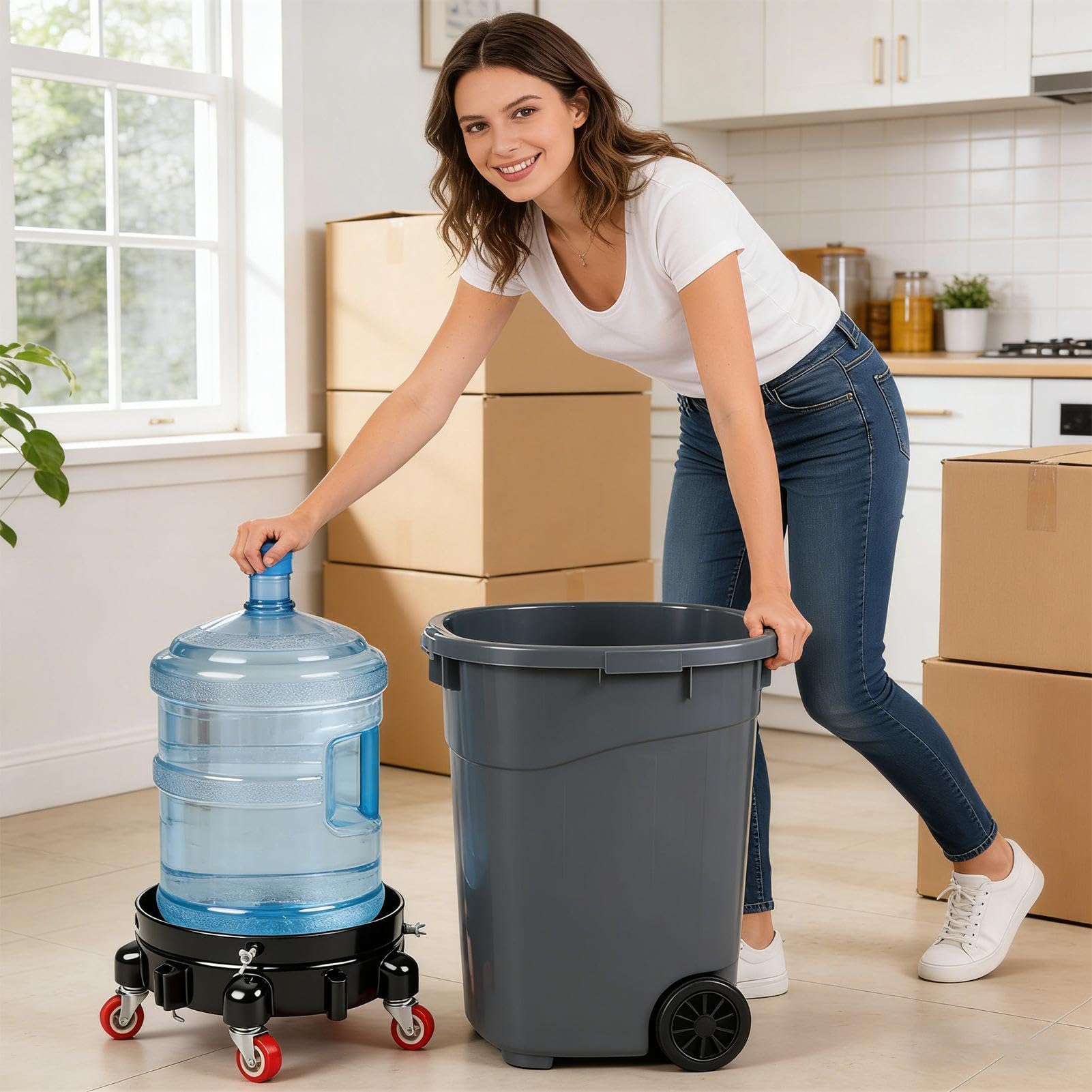 Generisch Soporte de cubo con ruedas giratorias de 360 grados, cubo de 19 litros con ruedas de 28 cm, para casa, interior y exterior, apartamento, cocina, trabajo, escuela, jardín
