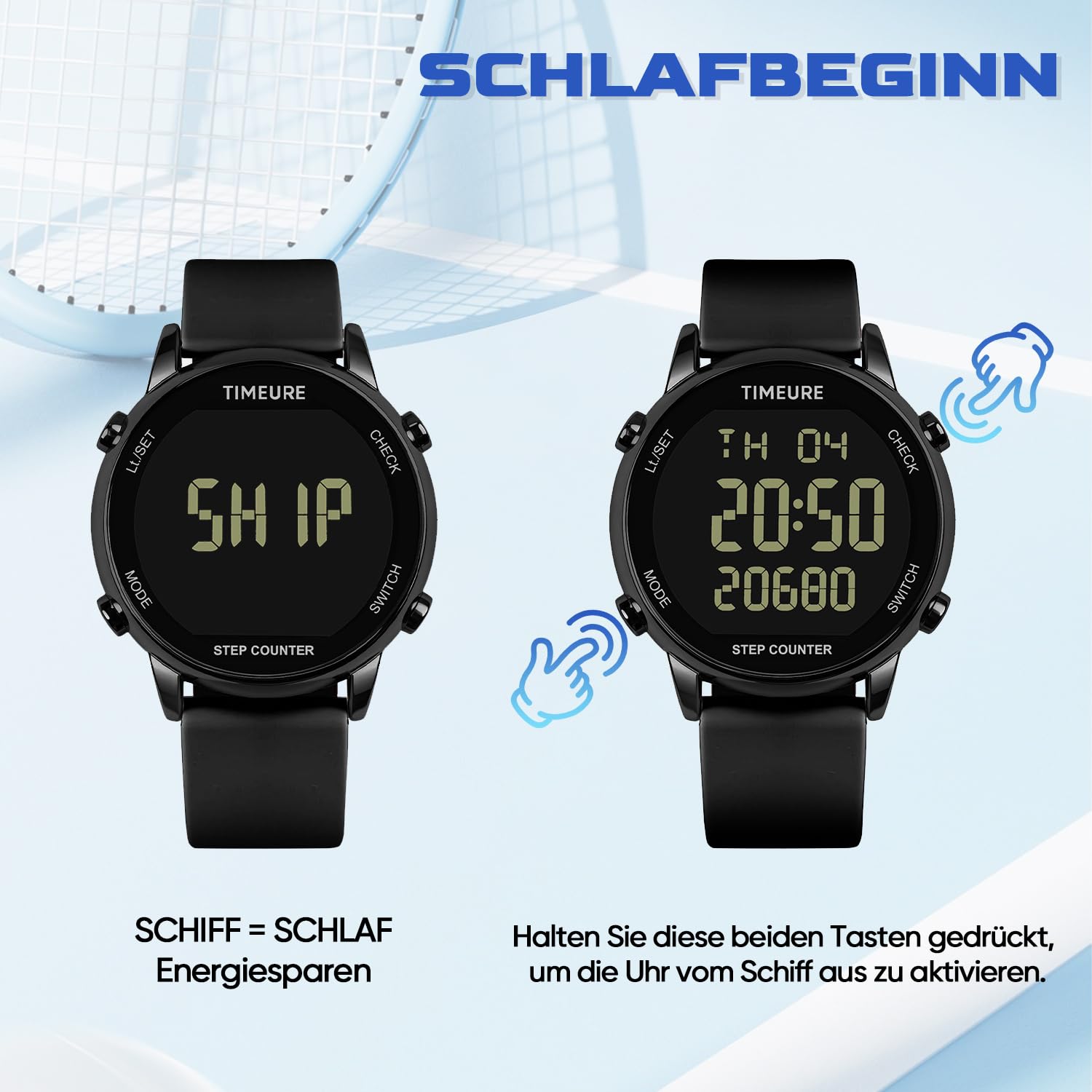 Schrittzähler Uhr für Damen, Schrittzähler zum Gehen, Keine App/Telefon erforderlich, wasserdichter Fitness-Kalorientracker, Distanzverfolgung, Alarm, große Digitalanzeige, Uhr, TU-2509