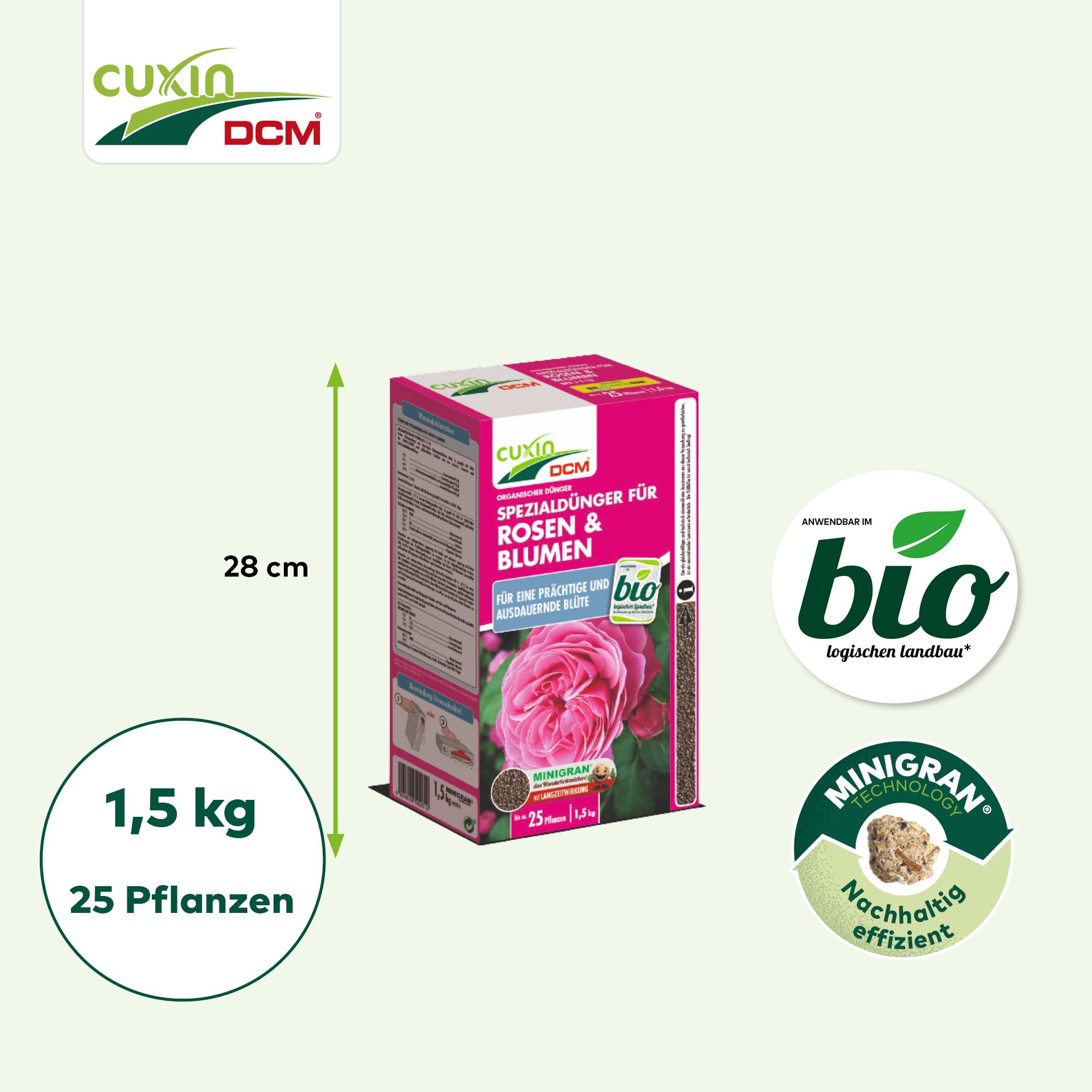 Cuxin Engrais bio Rose avec 3 mois Effet | également pour les fleurs et Clematis | Pure Nature Engrais organique |1,5kg | NPK 7–10