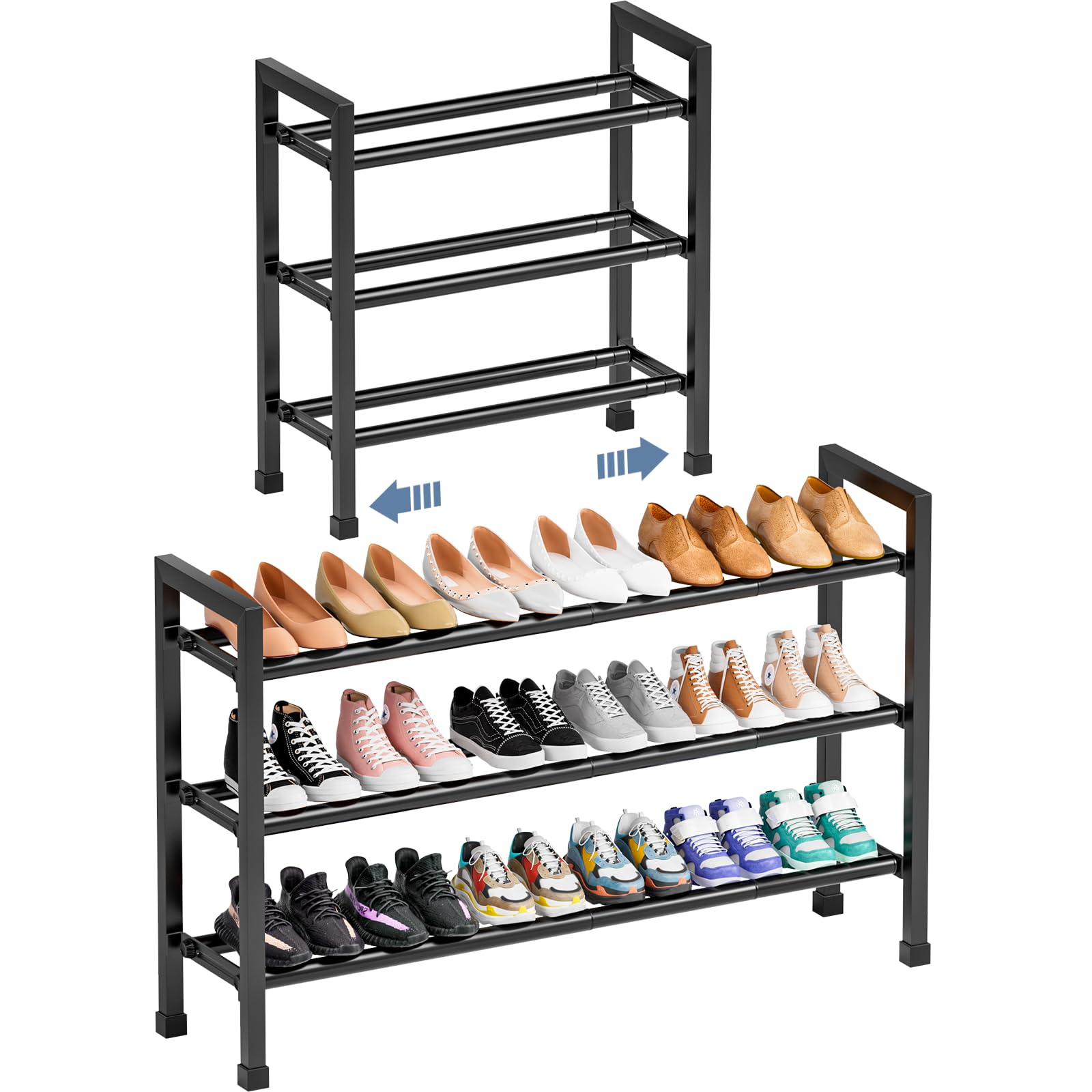 Mavivegue adjustable length 3-tier shoe rack black