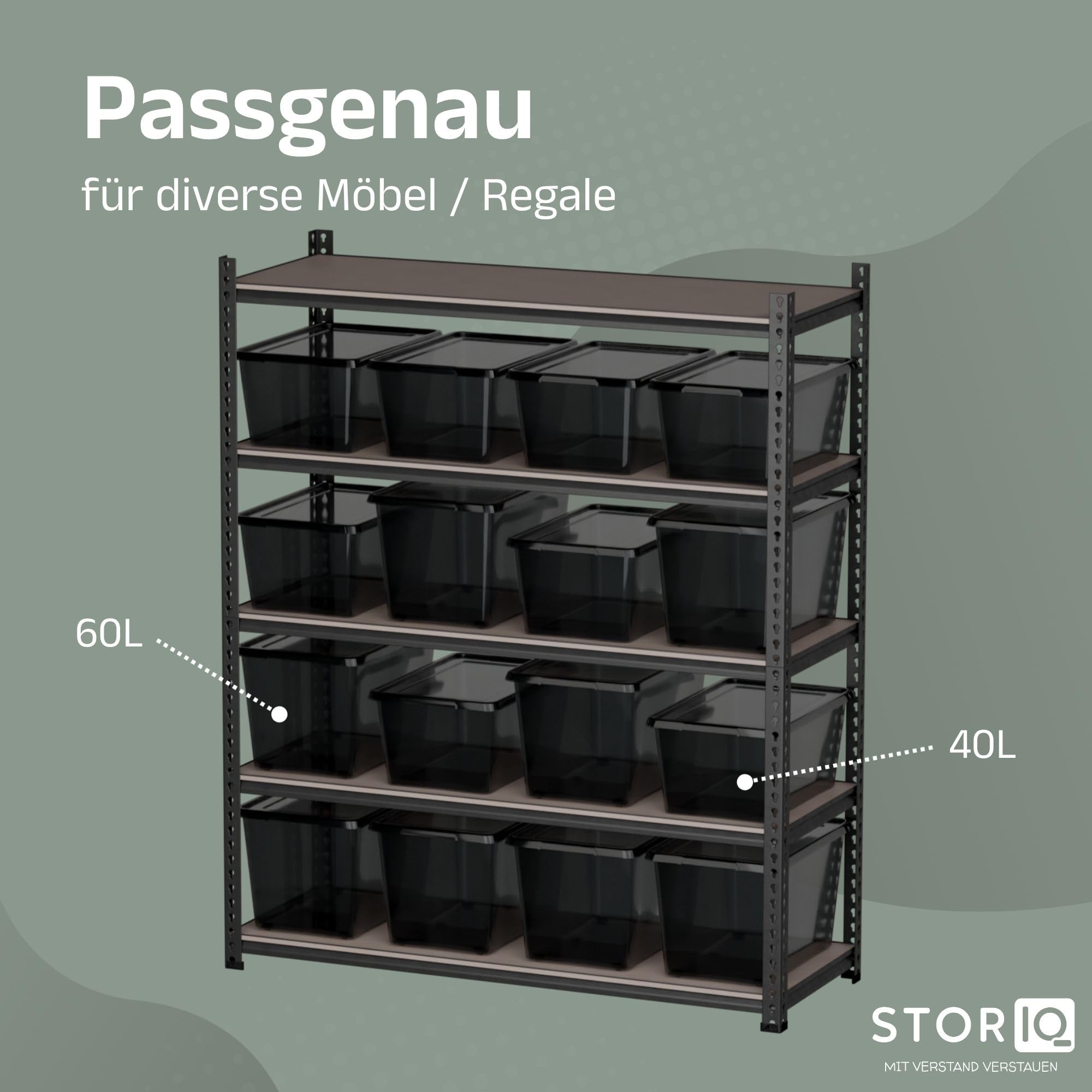 4x 40L Aufbewahrungsbox mit Deckel, Design-Edition, schwarz | stapelbare Ordnungsboxen für Schrank, Regal, Büro, Küche, Keller und Outdoor