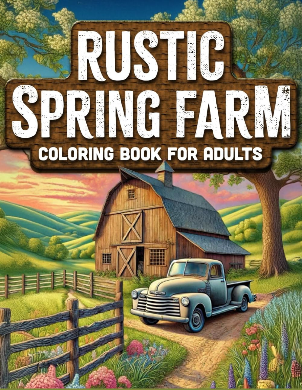 Rustic Spring Farm: Adult Coloring Book with Farmhouse Charm, Vintage Tractors, Furry Farm Friends, Quaint Porches, Fresh Landscapes and so much more! (Rustic Landscape & Cozy Critters Collection)