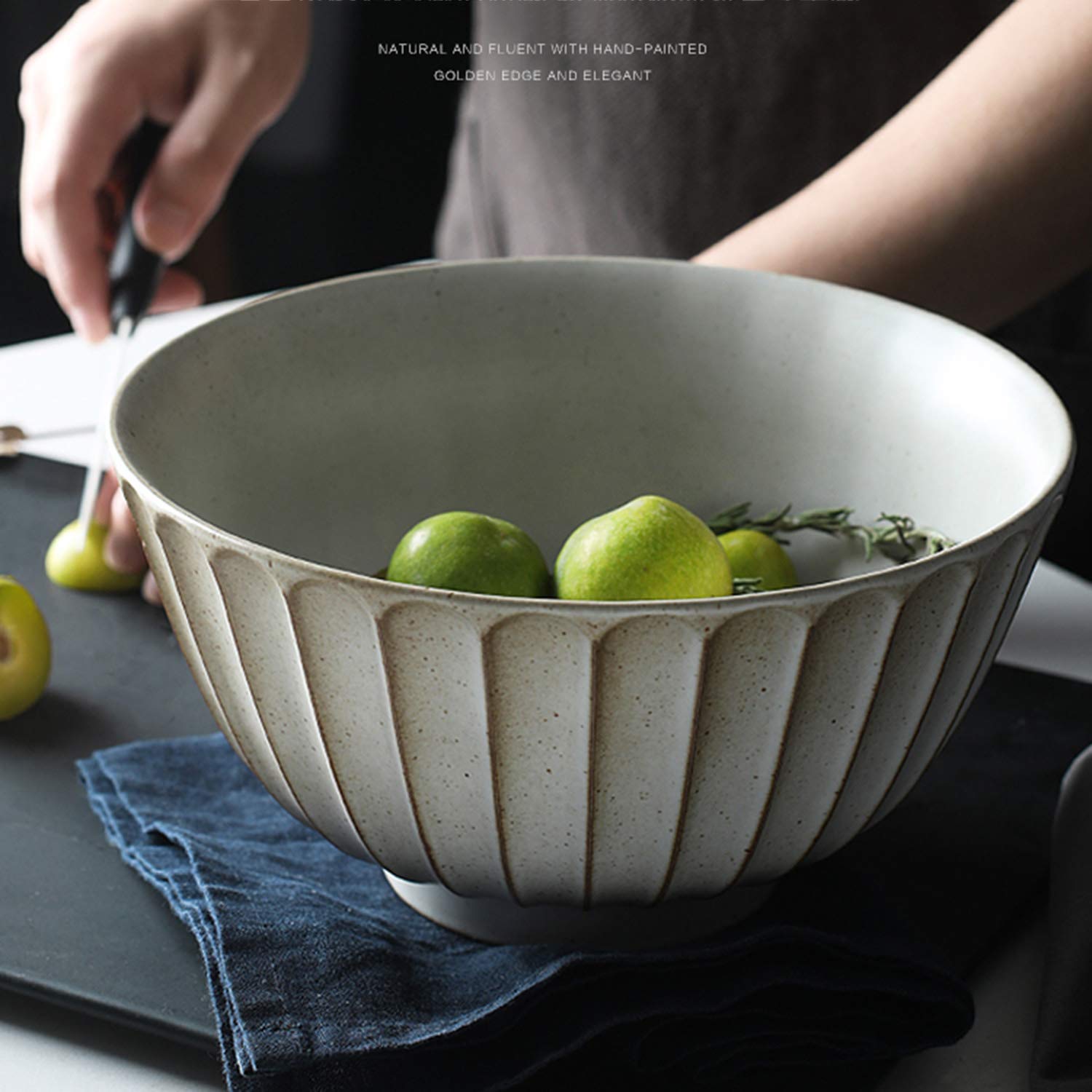 Bol en Céramique De Grande Capacité De 8 Pouces, Bol À Salade À Pétales en Relief, 1,4 L