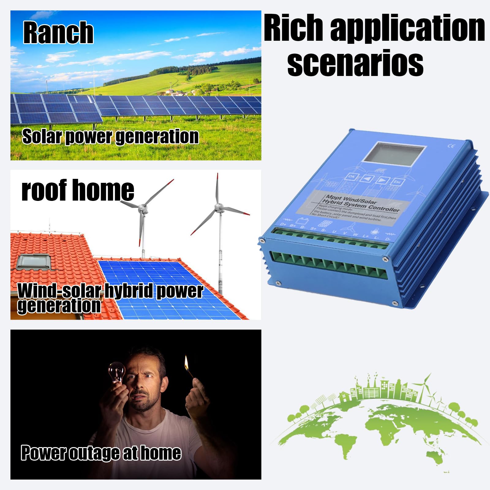 Hybrydowy regulator ładowania Wind Solar MPPT Boost Regulator z wyświetlaczem LCD do zastosowań zewnętrznych