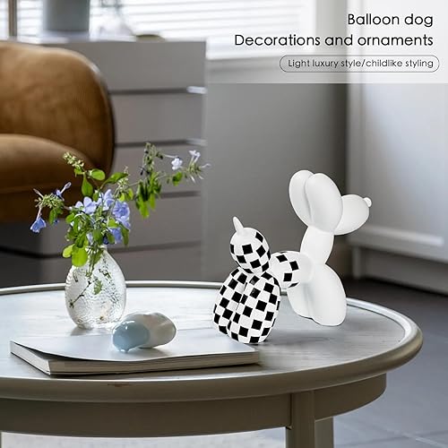 Miniatura 8 de Patrón de coche de carreras a cuadros en blanco y negro con globo, estatua de perro, manualidades, decoración de escritorio para sala de estar,