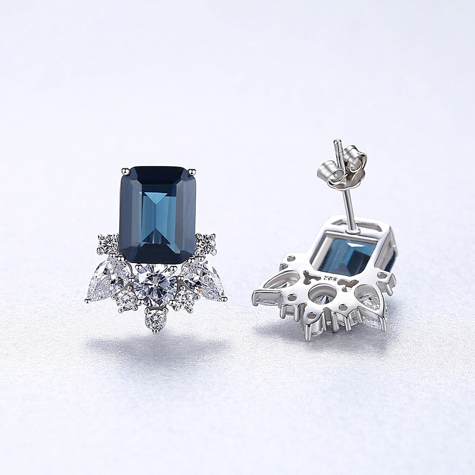 SALAN Orecchini A Bottone con Zaffiro Quadrato con Pietre Preziose per Le Donne Fidanzamento di Nozze Gioielli Raffinati Regali in Argento Sterling 925