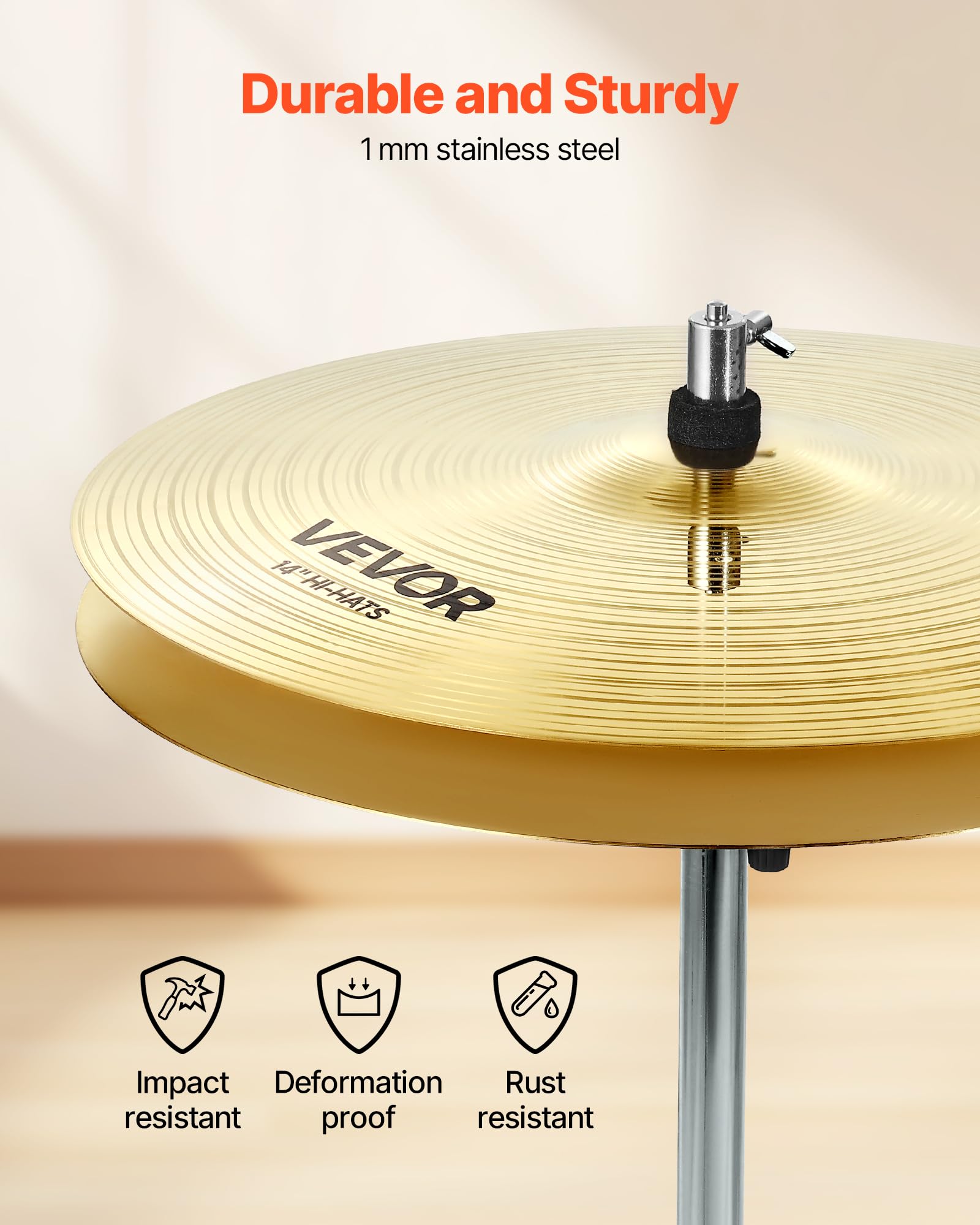 VEVOR Zestaw talerzy, 5 sztuk talerzy do zestawu perkusyjnego, zestaw perkusyjny ze stopu zawiera 35 cm Hi-Hats, 40 cm Crash, 45.7 cm Crash, 50.8 cm Ride, pałeczki perkusyjne i torba na talerze