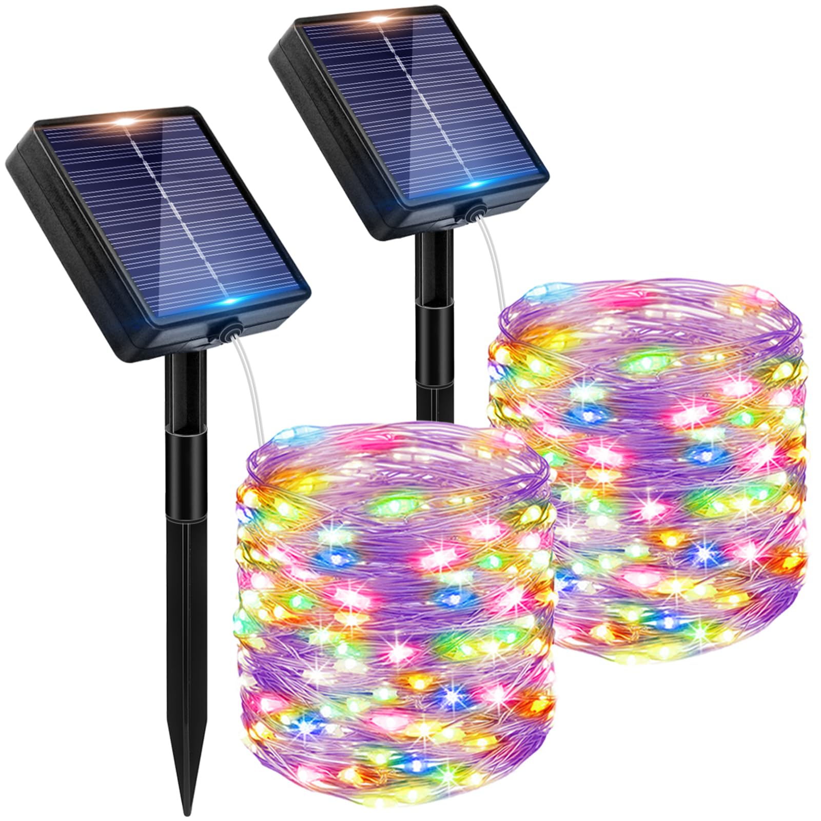 Peasur 2 Stücke Solar Lichterkette Aussen, 12M 120 LED Solarlichterkette Außen Wetterfest, 8 Modi IP65 Wasserdicht Kupferdraht Lichterkette Outdoor für Balkon Garten Party Hochzeit Deko, Mehrfarbig