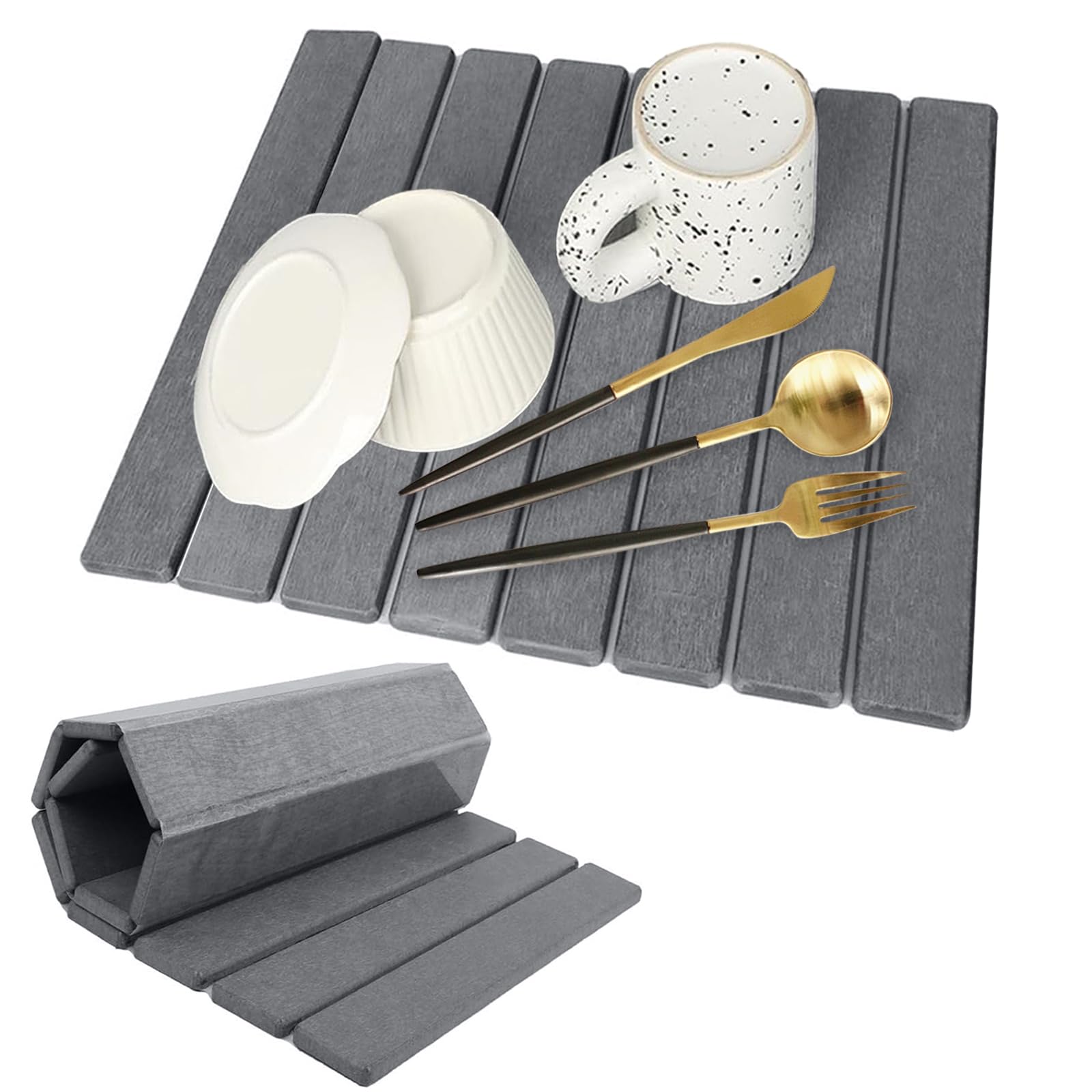 TFLPUO Stone Drying Mat, Quick Dry Stone Dish Drying Mat Foldable Kitchen Sink Drainer Mats for Counter Worktop 40 X 30 cm