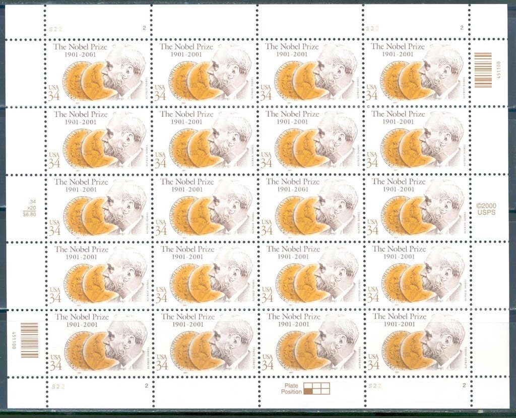 US SCOTT# 3504 NOBEL PRIZE MNH FULL SHEET OF 20
