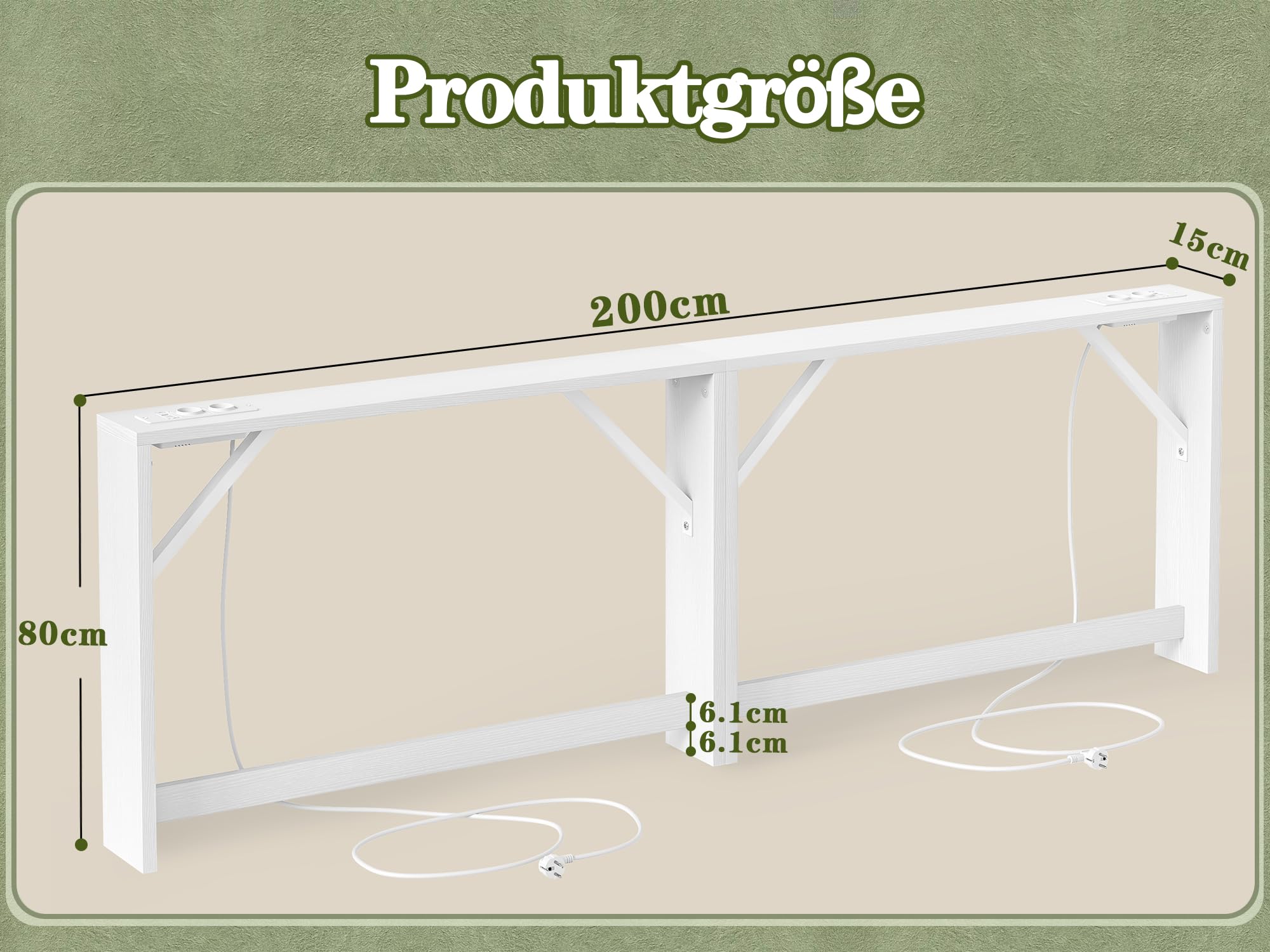 BEXEVUE Konsolentisch Schmal 2er Set, Eingangstisch mit Ladestation, 15 x 200 x 80 cm, Konsolentisch Holz, Beistelltisch, Flurtisch für Wohnzimmer, Flur, Weiß