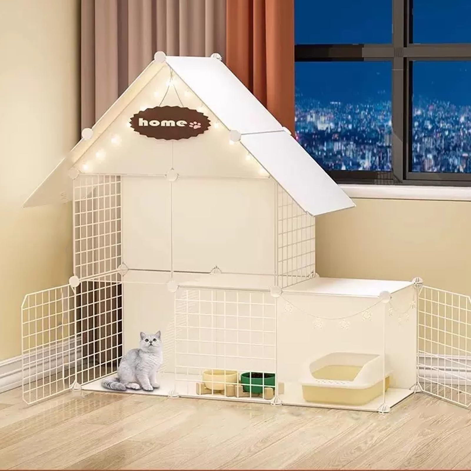 Gabbia per gatti a più livelli con rampa e scale, recinzione interna rimovibile per giocare e rilassarsi in sicurezza di piccoli animali domestici