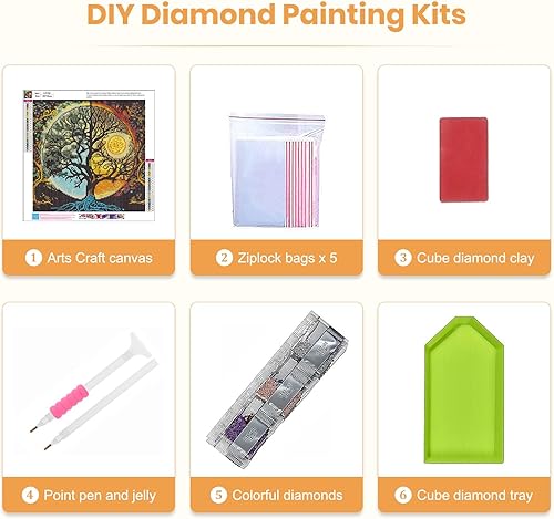 Miniatura 6 de SENQAO Kit de pintura de diamante para adultos, pintura de diamante de mandala, pintura de diamante 5D para bricolaje, kit de arte de diamantes de