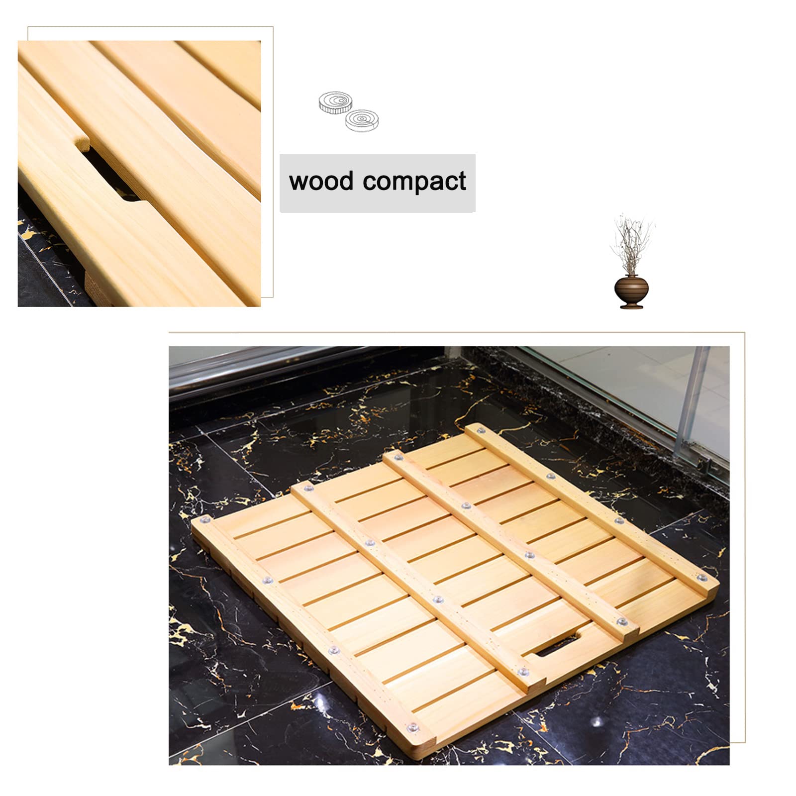 Alfombrilla de ducha natural, alfombrilla de baño de madera, alfombrilla de ducha natural, alfombrilla de baño de bambú multiusos, diseño de listones, con patas de goma antideslizantes, para un fác
