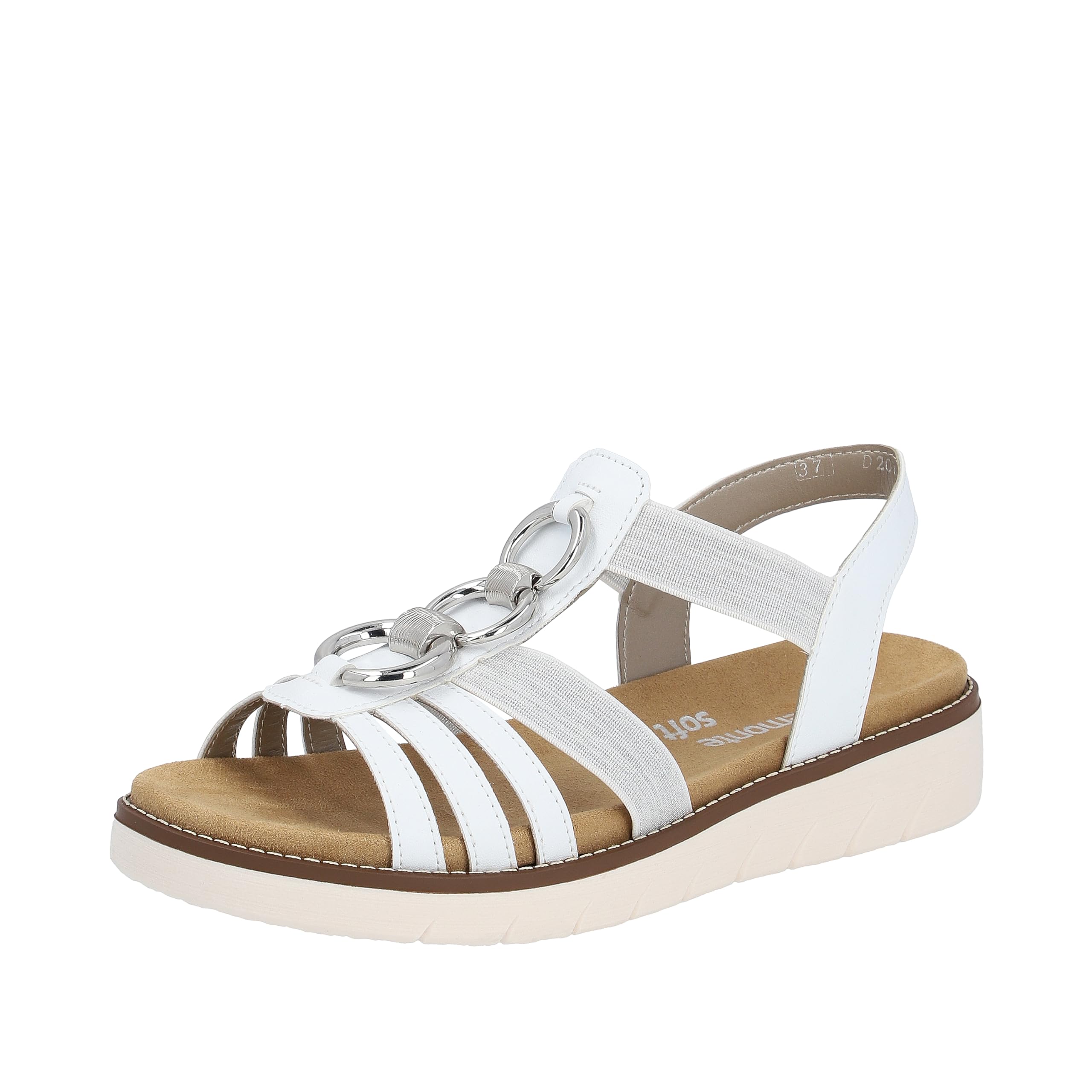 Remonte Women's D2073 Sandals, White/White/Silver, 80, EU 41, White Silver 80, 8.5 UK