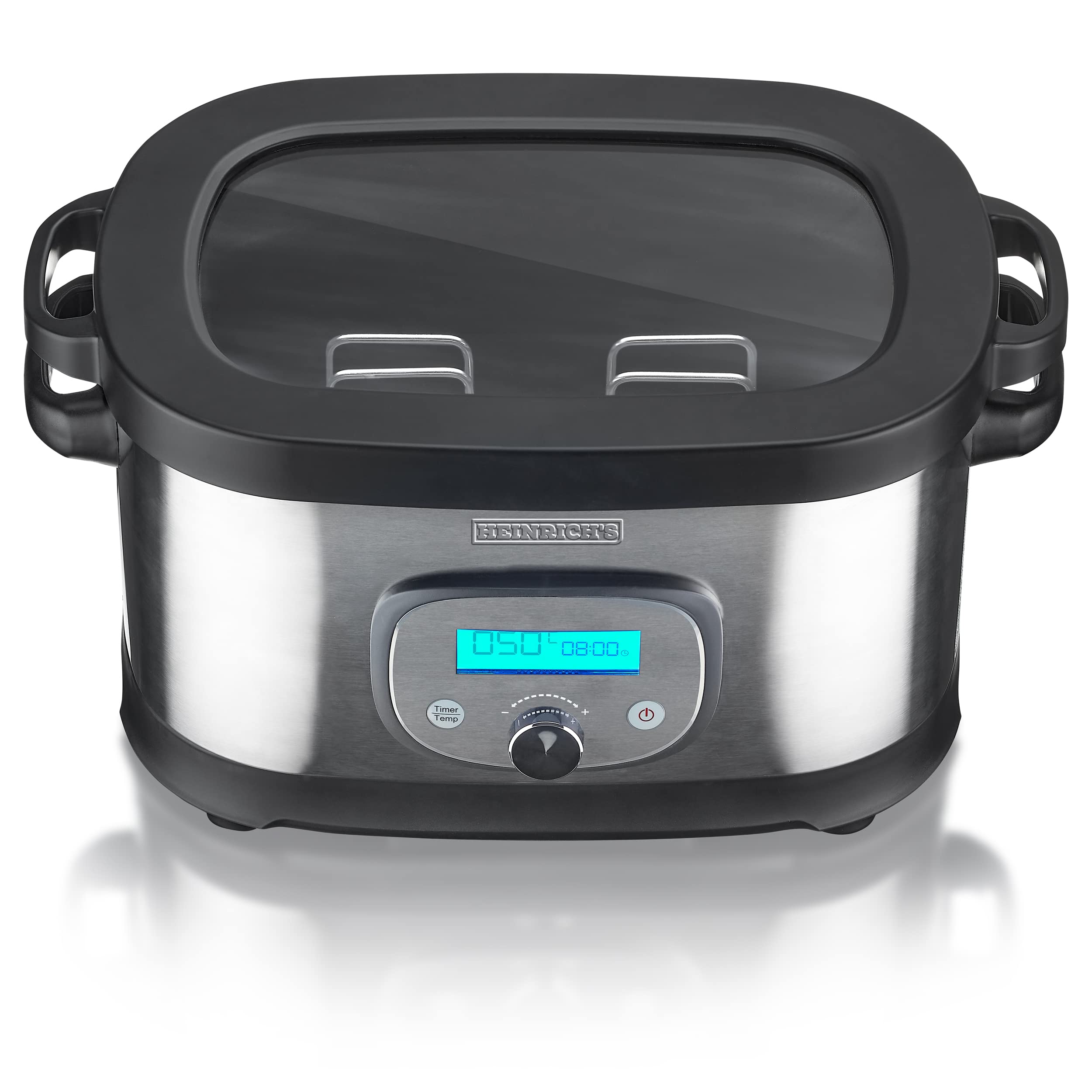 HEINRICHS Sous-Vide Garer für schonendes, gesundes und exaktes Garen der Speisen durch elektronische Temperaturregelung 45°C –90°C in 1°C-Schritten LCD-DISPLAY, Heinrich´s Edelstahl-gebürstet/schwarz