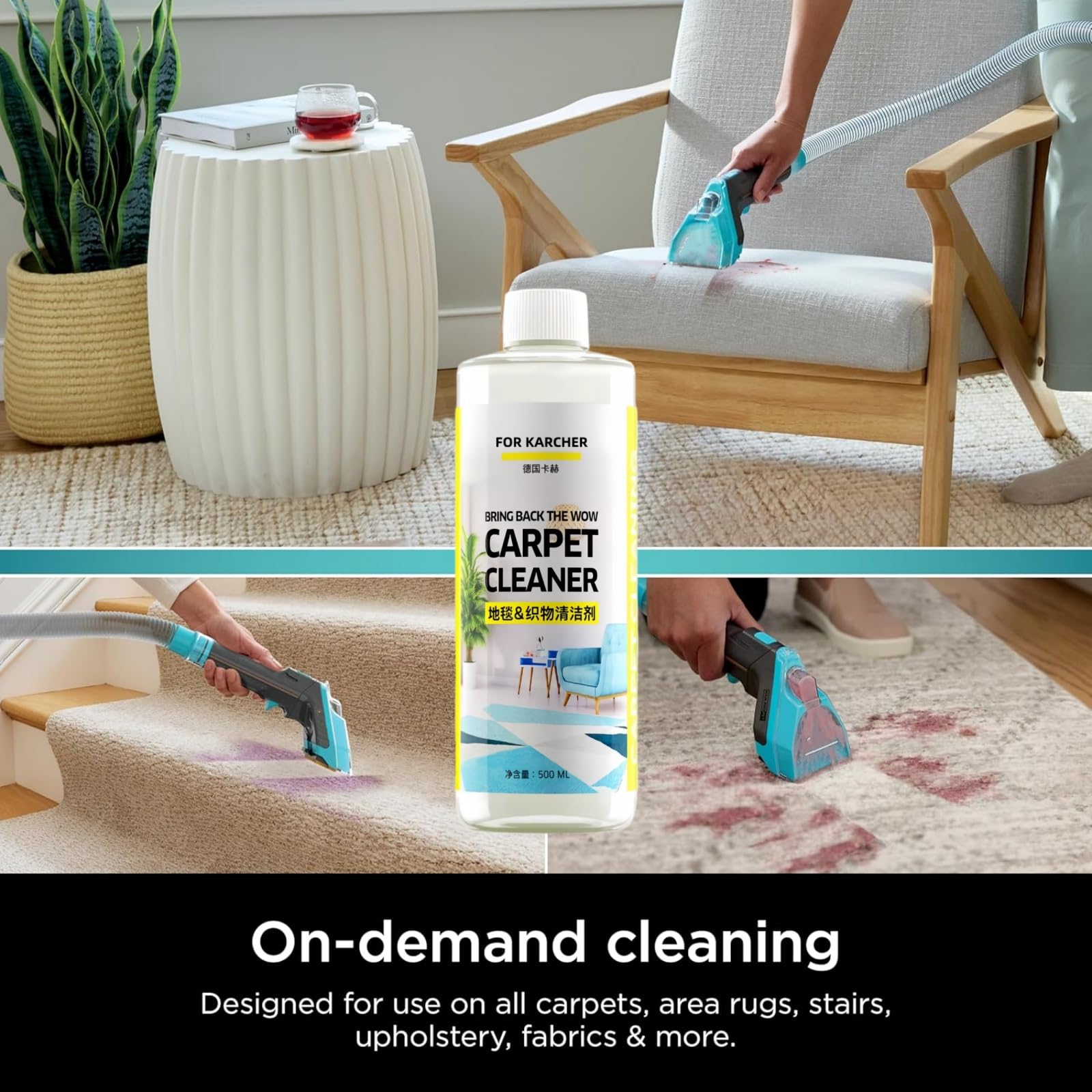 Détachant Et Anti-odeurs 500 Ml, Nettoyant For Tapis, Compatible Avec Kärcher SE PUZZI BRC Série. Tous Les Nettoyeurs De Tapis Profonds Verticaux Et Compacts(2PCS)