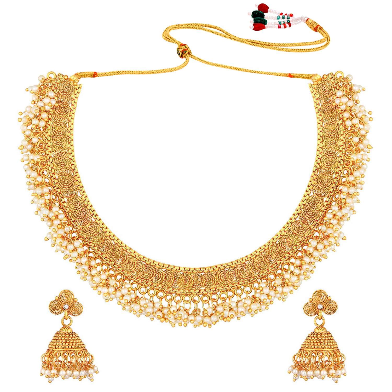 Peora Traditional Gold Plated Brass Alloy Rice Pearl Studded Festive Bridal Short Necklace Choker with Jhumki Earrings Jewellery Sets for Women Girls (B07W48L9C5) Amazon Price History, Amazon Price Tracker