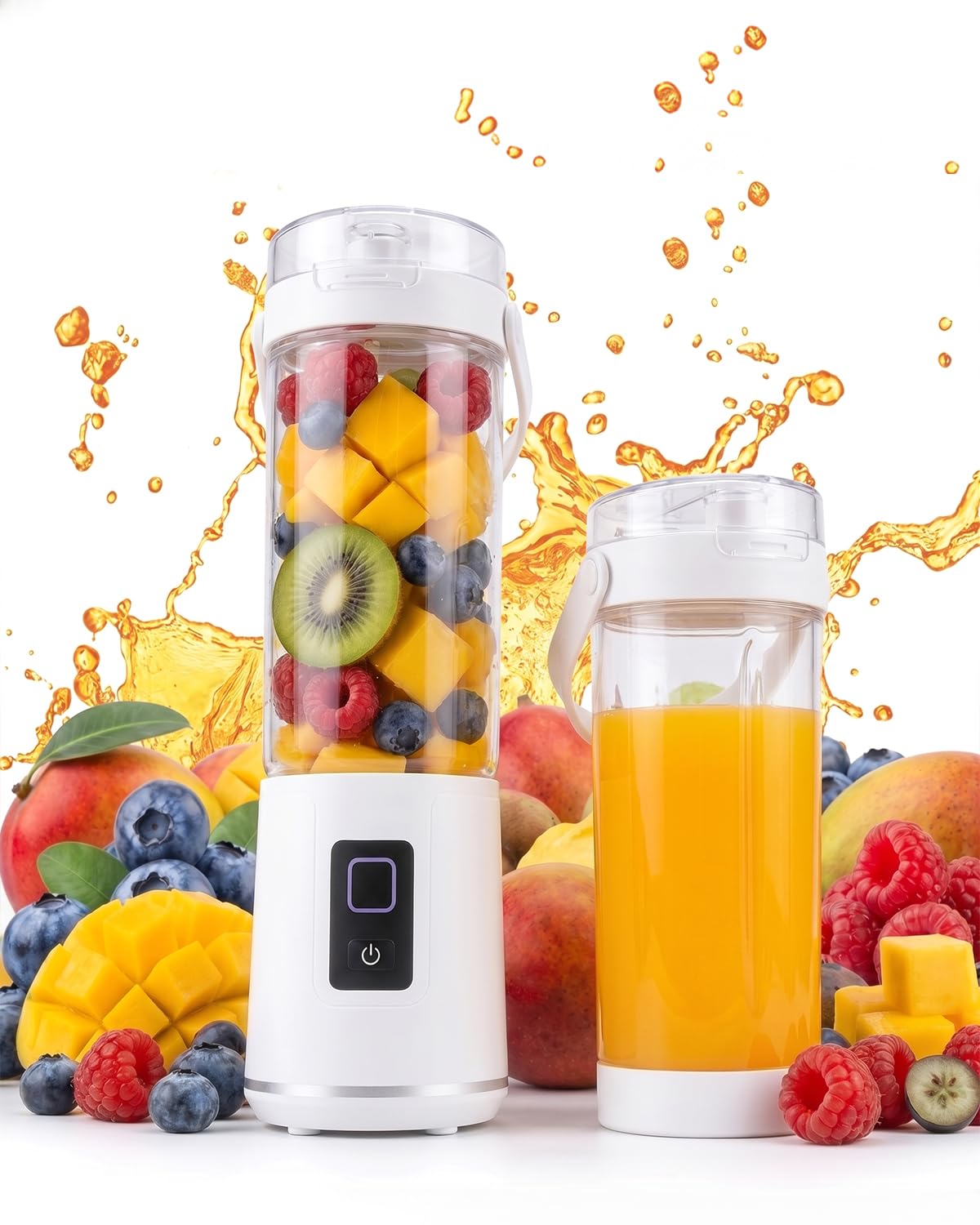 600ml Handheld Mixer Cup, USB Charging Personal Blender Cup with 12 Cutting Blades, 2400mAh Rechargeable Mini Mixer for Daily Drinks, Home Office Outdoor Use