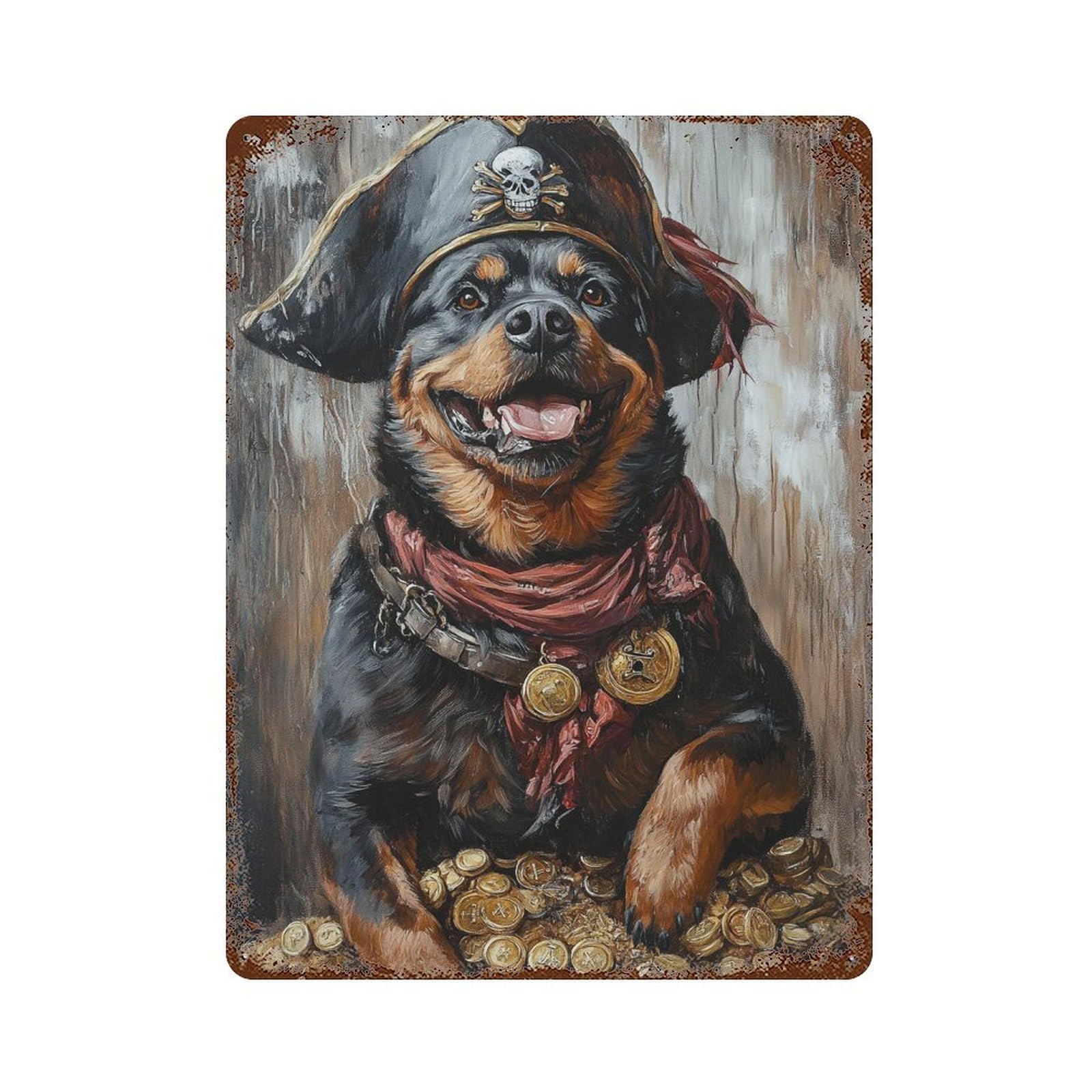 Pirate Dog Treasure Chest-100 Vintage Metal Tin Sign 15.7"x11.8", Rustic Home Decor for Garage, Bar And Workshop Decor