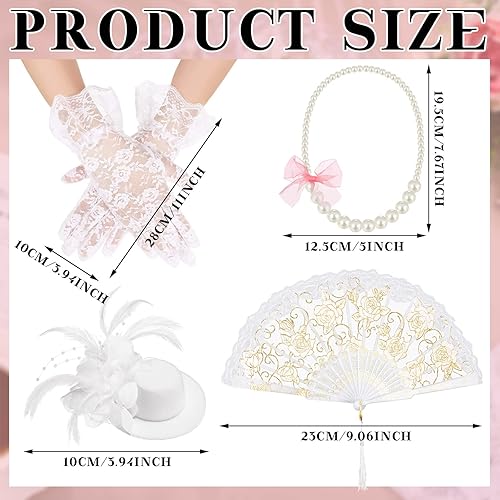 Miniatura 3 de Sintege 4 piezas de suministros de fiesta de té para niñas, guantes de fiesta de té, sombreros para niñas y niños, collar de fiesta de té para