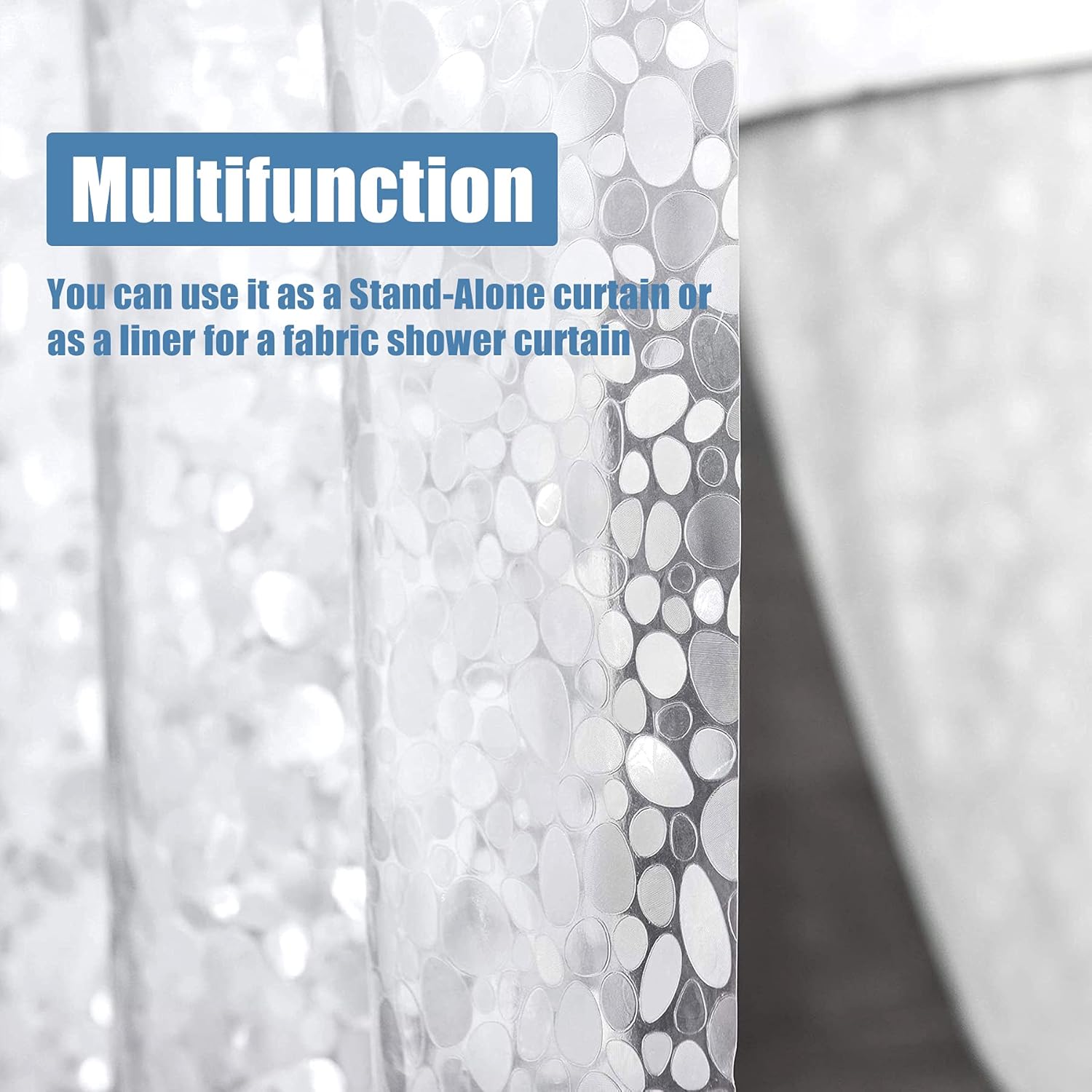 Riyidecor Clawfoot Tub Bathtub Shower Curtain 180x70 Inch 3D Cobblestone Pebble Textured Liner All Around Clear Translucent PEVA Wrap Around Freestanding Surround Oval Round Extra Wide Bathroom Decor