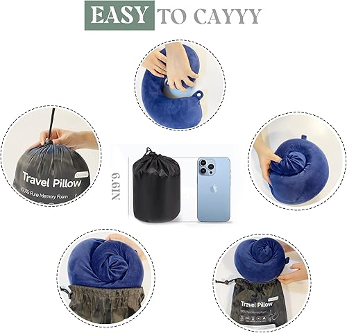 Miniatura 5 de Gluck Plants Almohada de viaje, almohada de cuello de viaje en forma de U de espuma viscoelástica portátil para reposacabezas de avión, coche y
