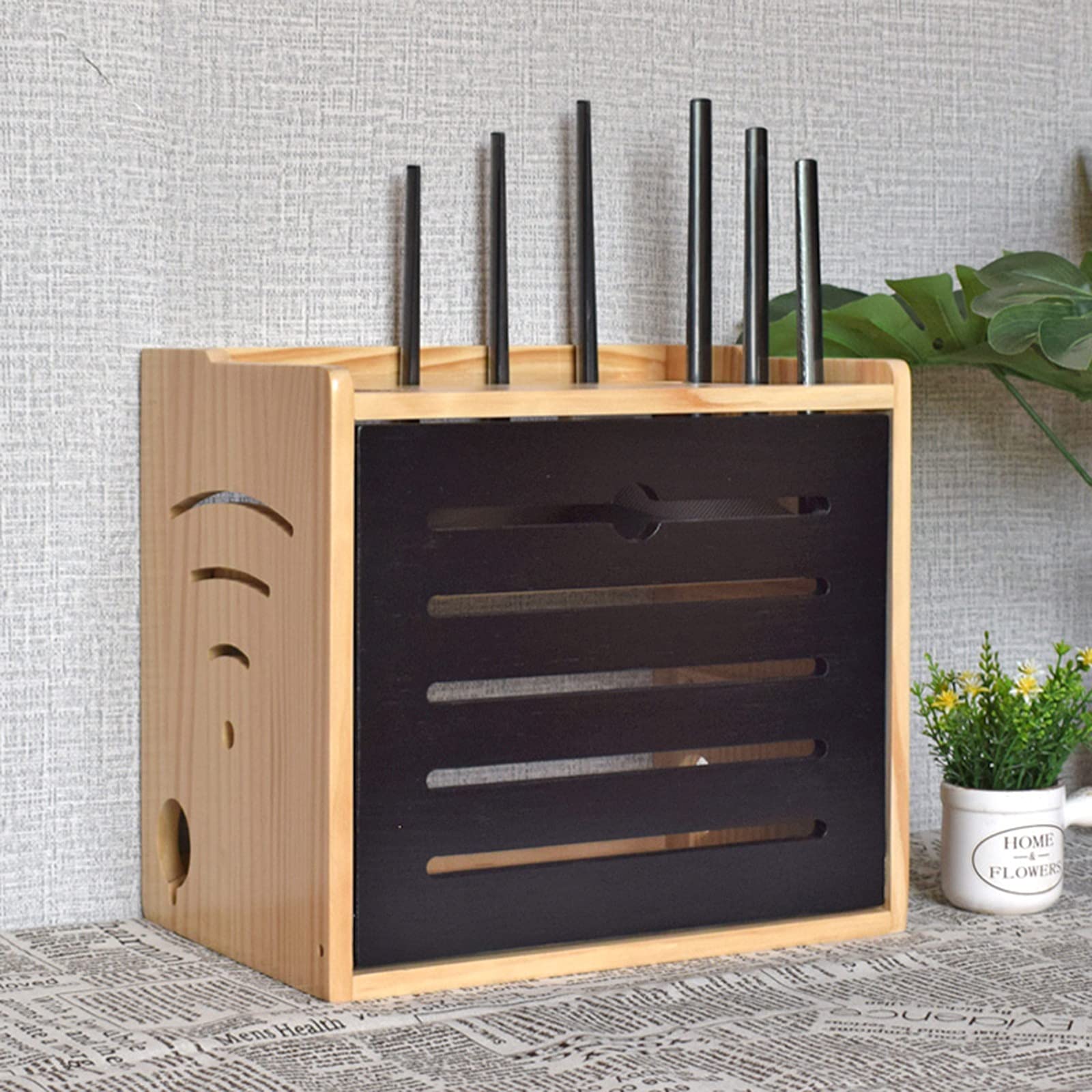 WiFi Routeur Boite, Boite Décodeur TV, Bois Massif Boîte de Rangement pour Câbles, Boite Rangement DVD, Grande Boîte Rangement pour Routeur WiFi, Télécommandes, Lecteurs DVD
