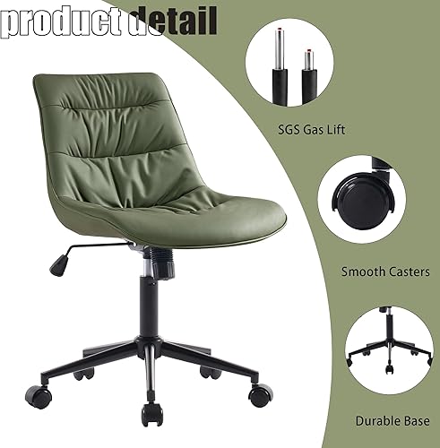 Miniatura 3 de Kidol & Shellder Silla ergonómica de oficina con ruedas giratoria sin brazos, silla de escritorio de piel sintética, silla reclinable con respaldo