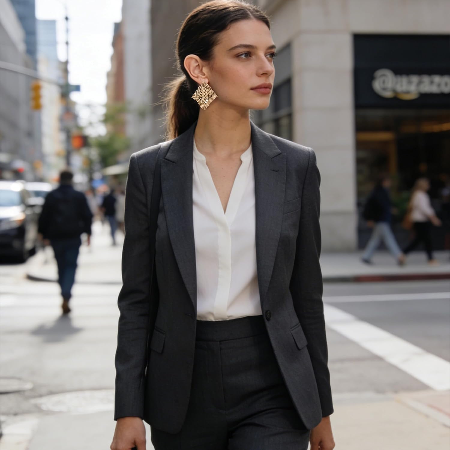 Gold Statement Geometric Diamond Grid Sequin Metal Earring| Trendy Dreamcatcher Earrings|Perfect for Parties Outings|Ideal Gifts for Sisters Girlfriends Colleagues. - Image 3