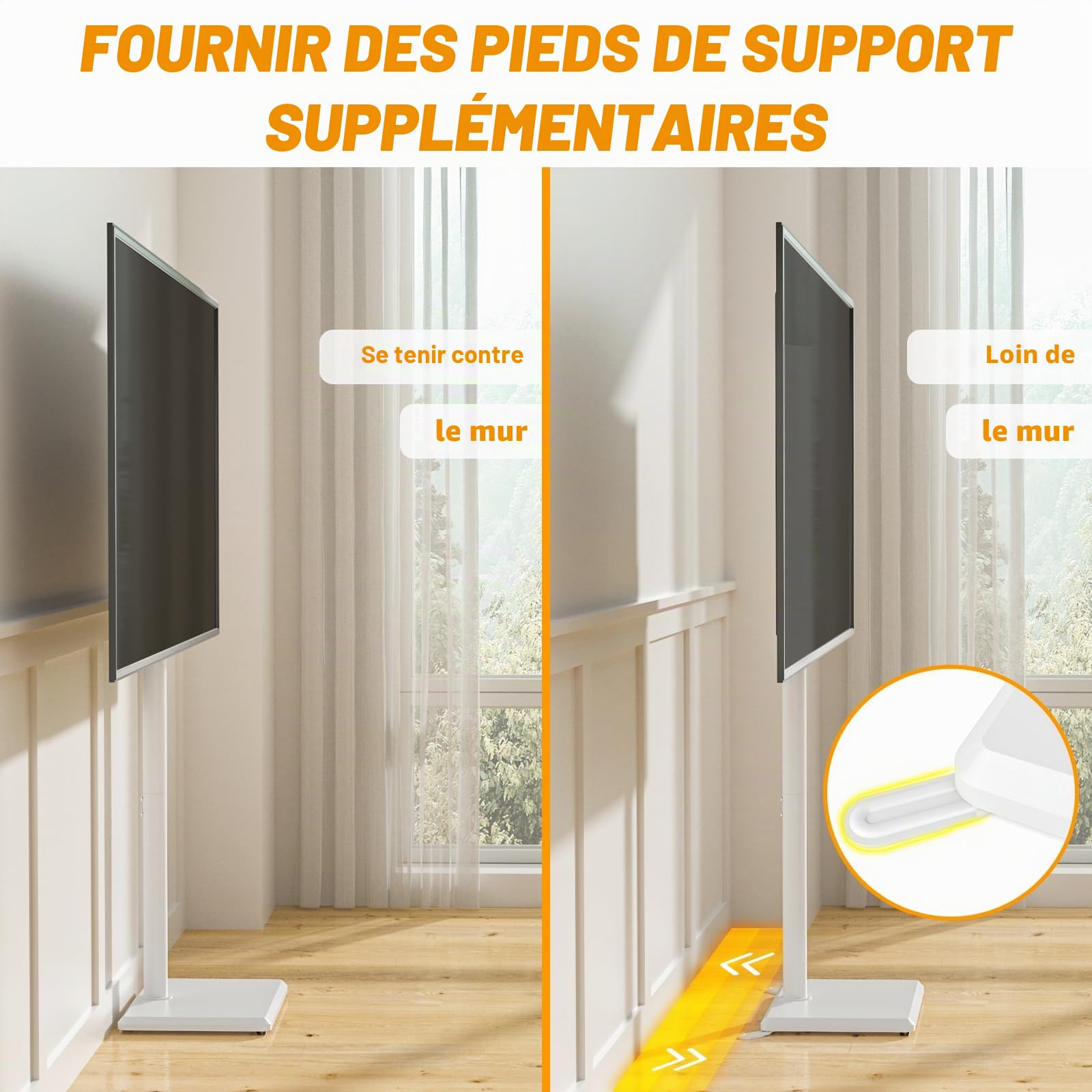 TVON Support TV au Sol pour Téléviseurs de 32 à 60 Pouces, Support TV Haut avec Pieds de Support, Support TVs d'angle Slim, Hauteur Réglable, Pivotant, Max VESA 400x400mm jusqu'à 40kg