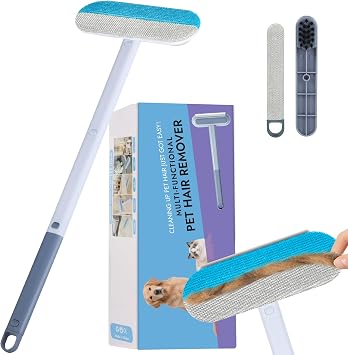 Pet Hair Remover for Furniture 23.2Inch Reusable Dog & Cat Hair Removal Brush, Washable Lint Cleaner with Long Handle, 4-in-1 Pet Hair Remover for Couch, Carpet, Clothes & Bedding