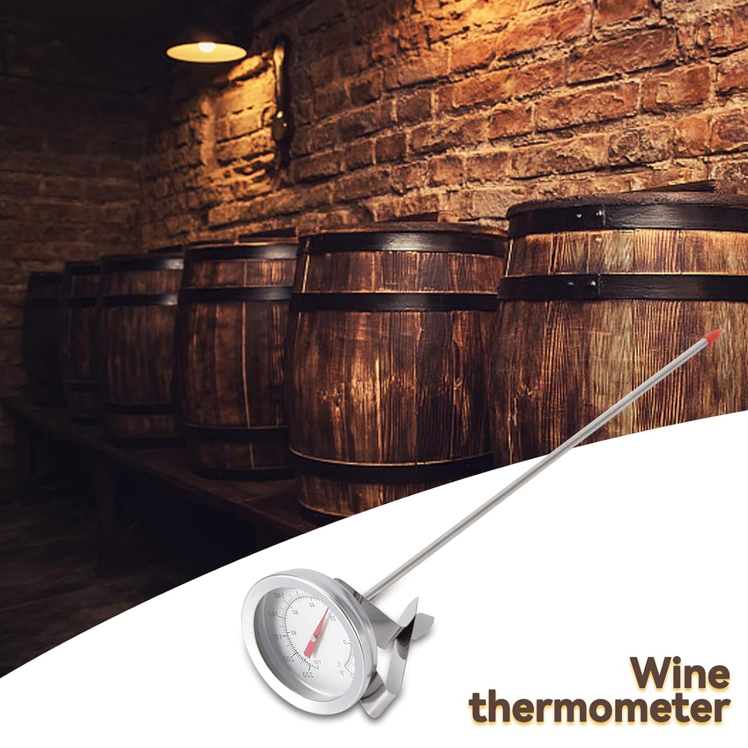 Termómetro de Leche, Termómetro de Cocina de Acero Inoxidable con Sonda Larga y Clip, Termómetro de Elaboración de Cerveza, Termómetro para Café 110 °C/230 °F para Cocina, BBQ, Aceite, Cerveza, Vino
