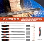 Greywolf 35 Ensemble de fichiers de pièces, fichiers métalliques, Premium T12 Tips plats, demi-rondes, ronds et triangulaires en acier au carbone, Plus 14 fin outils de ponçage et 16 Feuilles de papier à sable pour le travail du métal et du bois