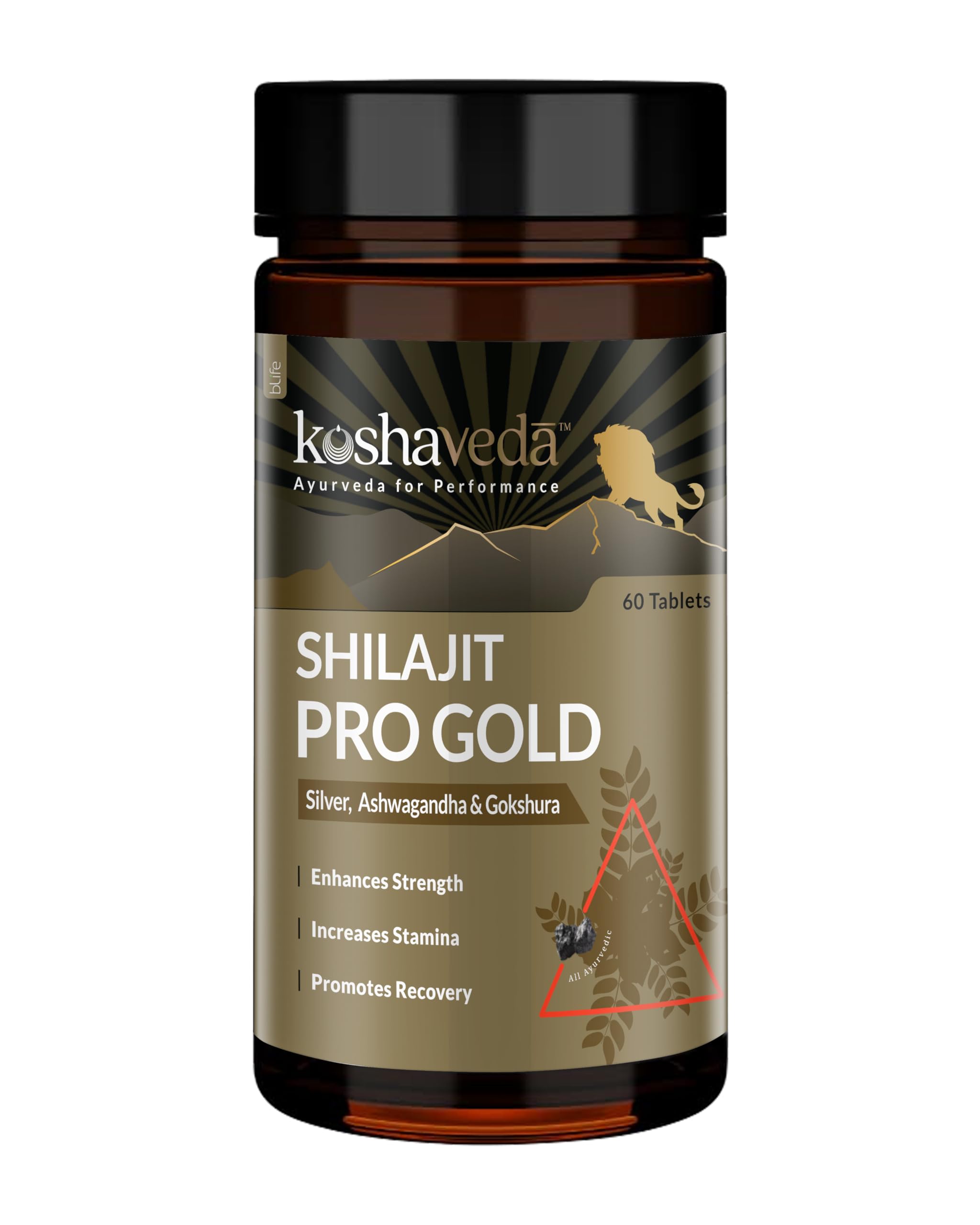 Koshaveda Shilajit Pro Gold (60 Tablets) | Fortified with 24 Carat Gold, Shilajit, Ashwagandha & Gokshura | For Strength, Stamina & Recovery