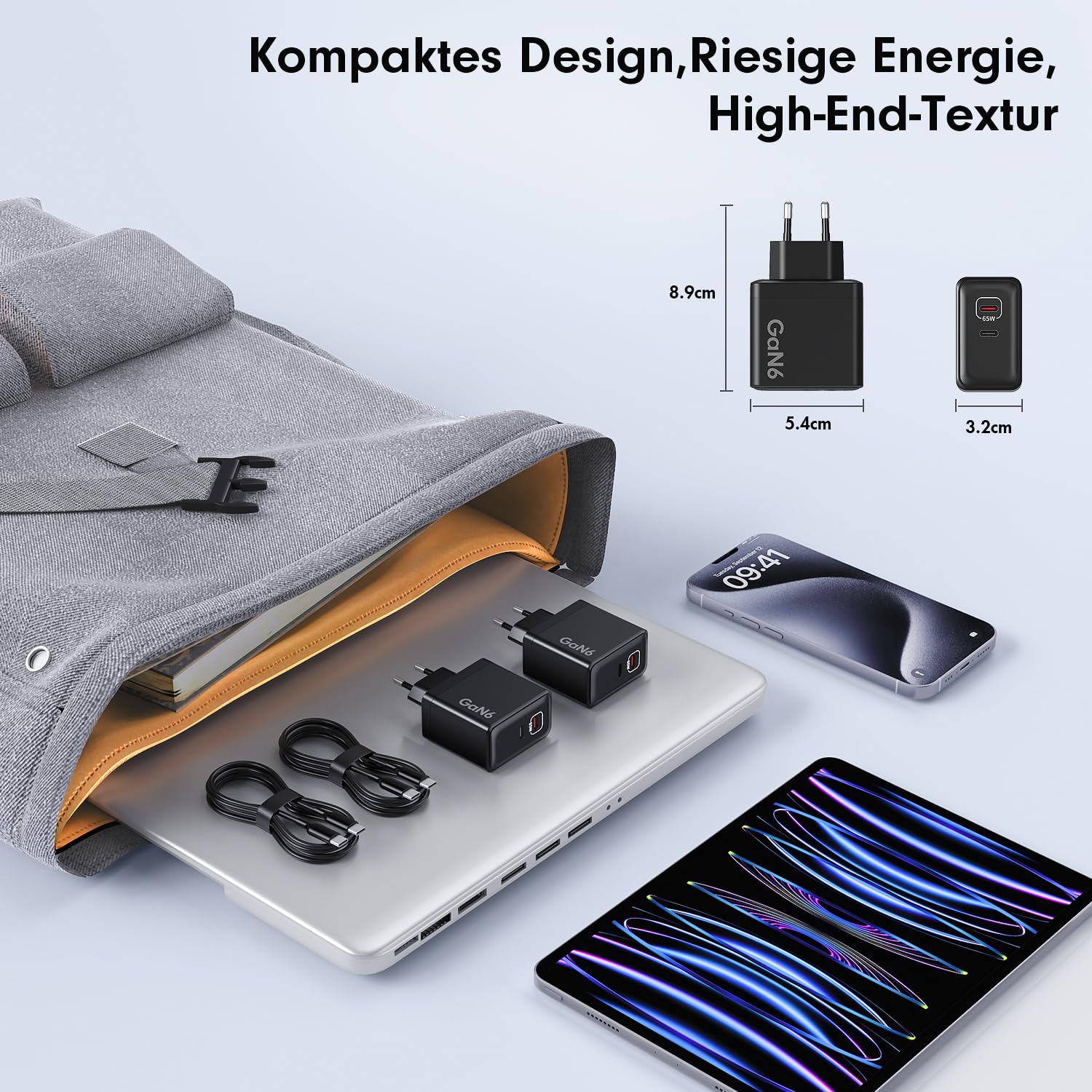 HSSNS 90W USB C Ladegerät, 2-Pack 2 Port Schnellladegerät mit Kabel, GaN PD Charger für iPhone 17/16/15 Series, MacBook Pro, iPad, Galaxy, Pixel und mehr
