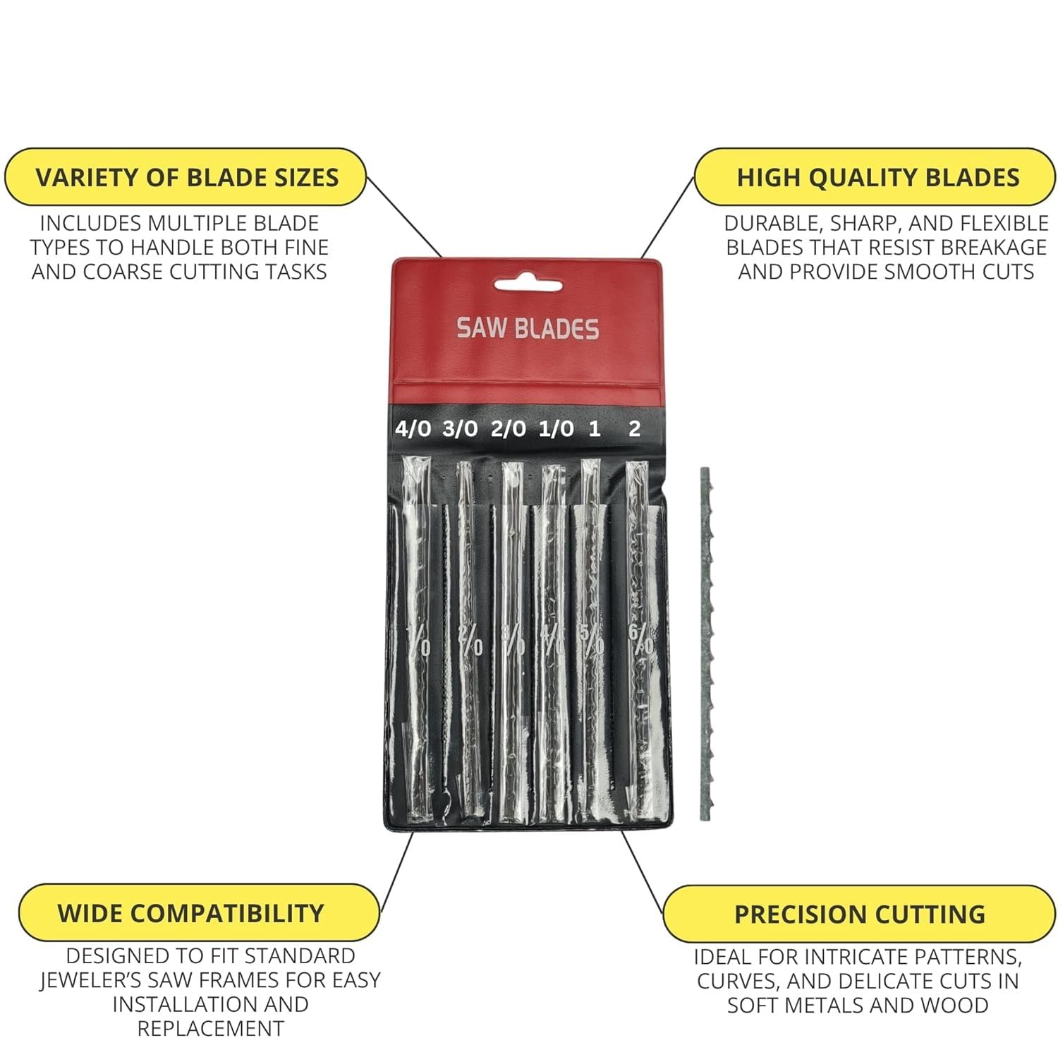Kit de scie professionnelle 3 en 1 pour bijoutier – Cadre de scie réglable, 144 lames (tailles 1/0–2) et broche d'établi en bois avec fente en V avec pince – Fabrication de bijoux, bois, métal et
