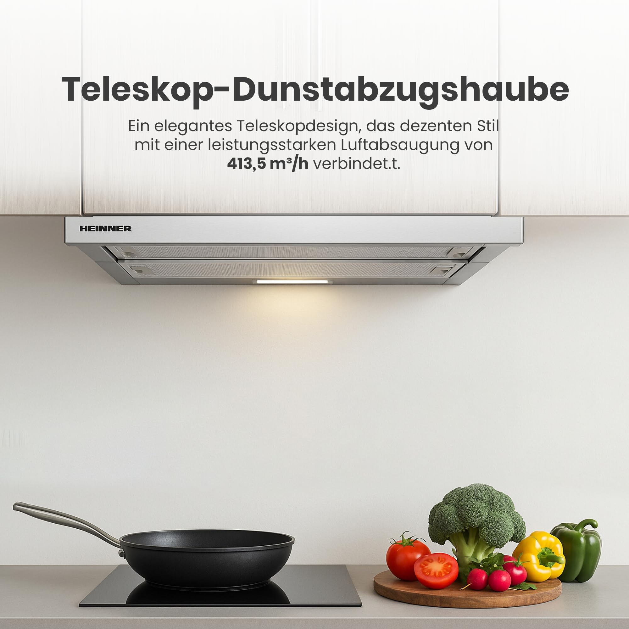 HTCH-490IX Einbauherd Dunstabzugshaube 90 cm 413,5 m³/h LED-Beleuchtung Silber