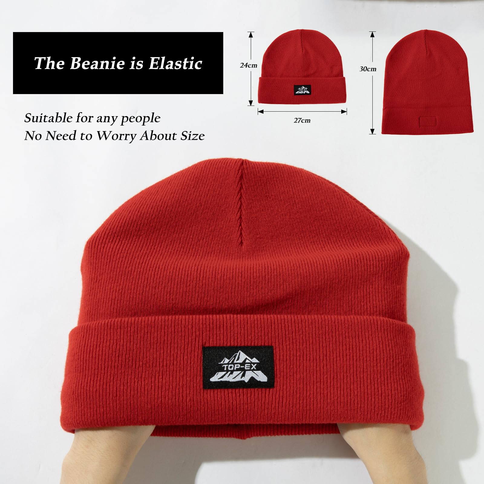 TOP-EX PolarWool™ 100% Merino Wool Beanie Hats for Men Women Warm Winter Hat for Cold Weather Double Layer or Fleece Lined M-XXL
