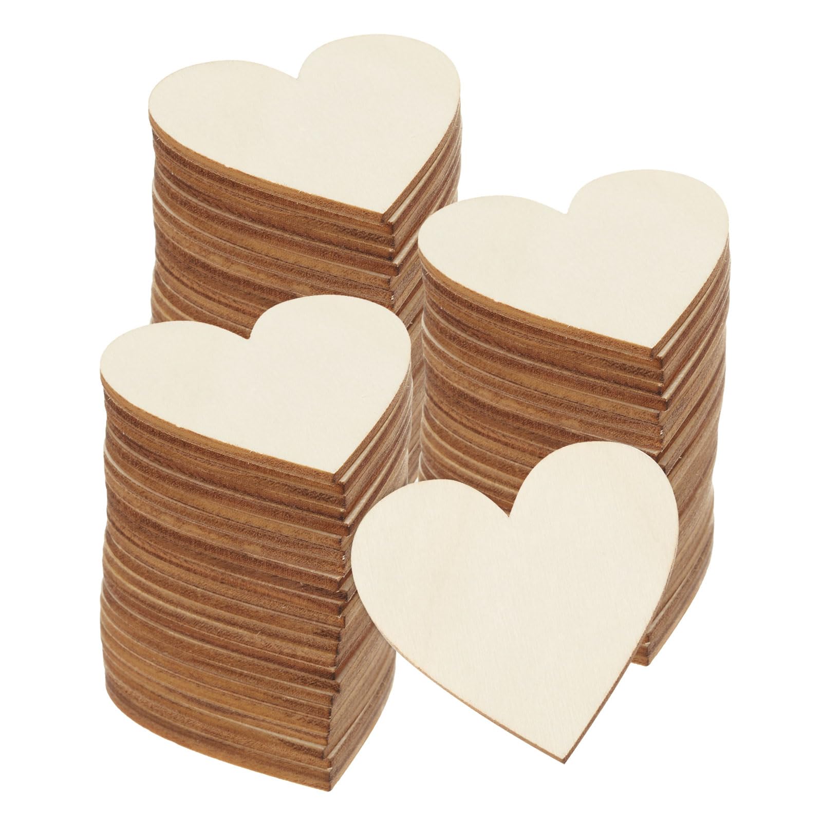 HARFINGTON 50 piezas de madera sin terminar con forma de corazón de 2 x 2 x 0.12 pulgadas, azulejos de madera en blanco para manualidades, pintura, posavasos, decoración del hogar
