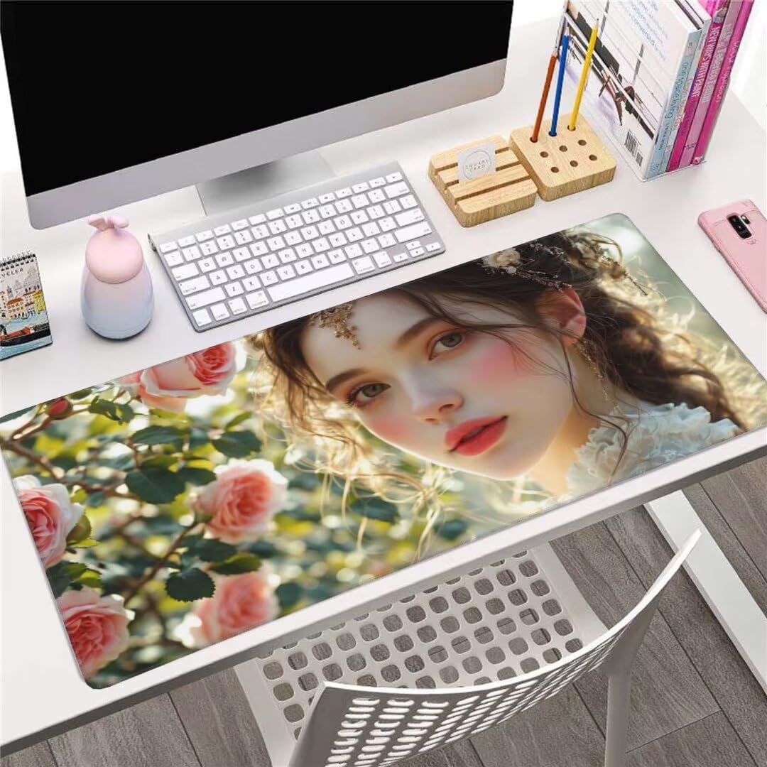 Alfombrilla Ratón, Alfombrilla Raton Gaming XXL 1500 x 800 x 3 mm Alfombrilla Escritorio, Mouse Pad con Base Antideslizante y Bordes Cosidos, para Gaming en Casa Alfombrilla Raton Mujer Rosa Y-1595