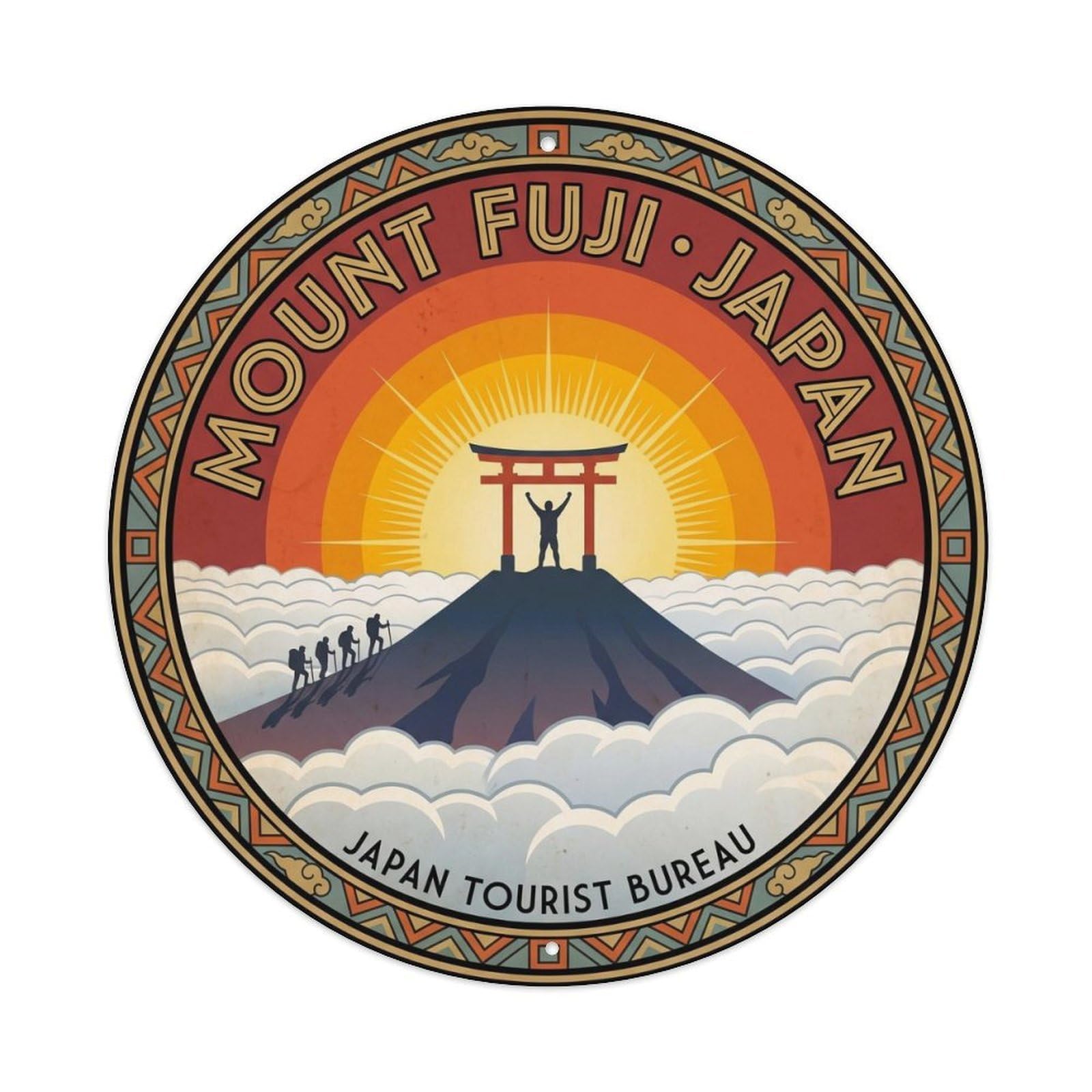 Mount Fuji Summit Torii Gate Climber Silhouette Japan Metal Tin Sign