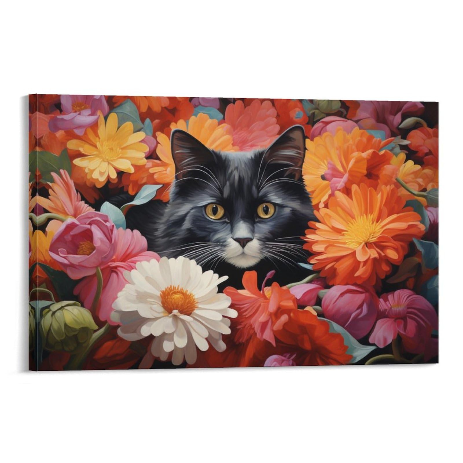 Toile chat floral moderne tableau prêt à poser pour mur vide - 8