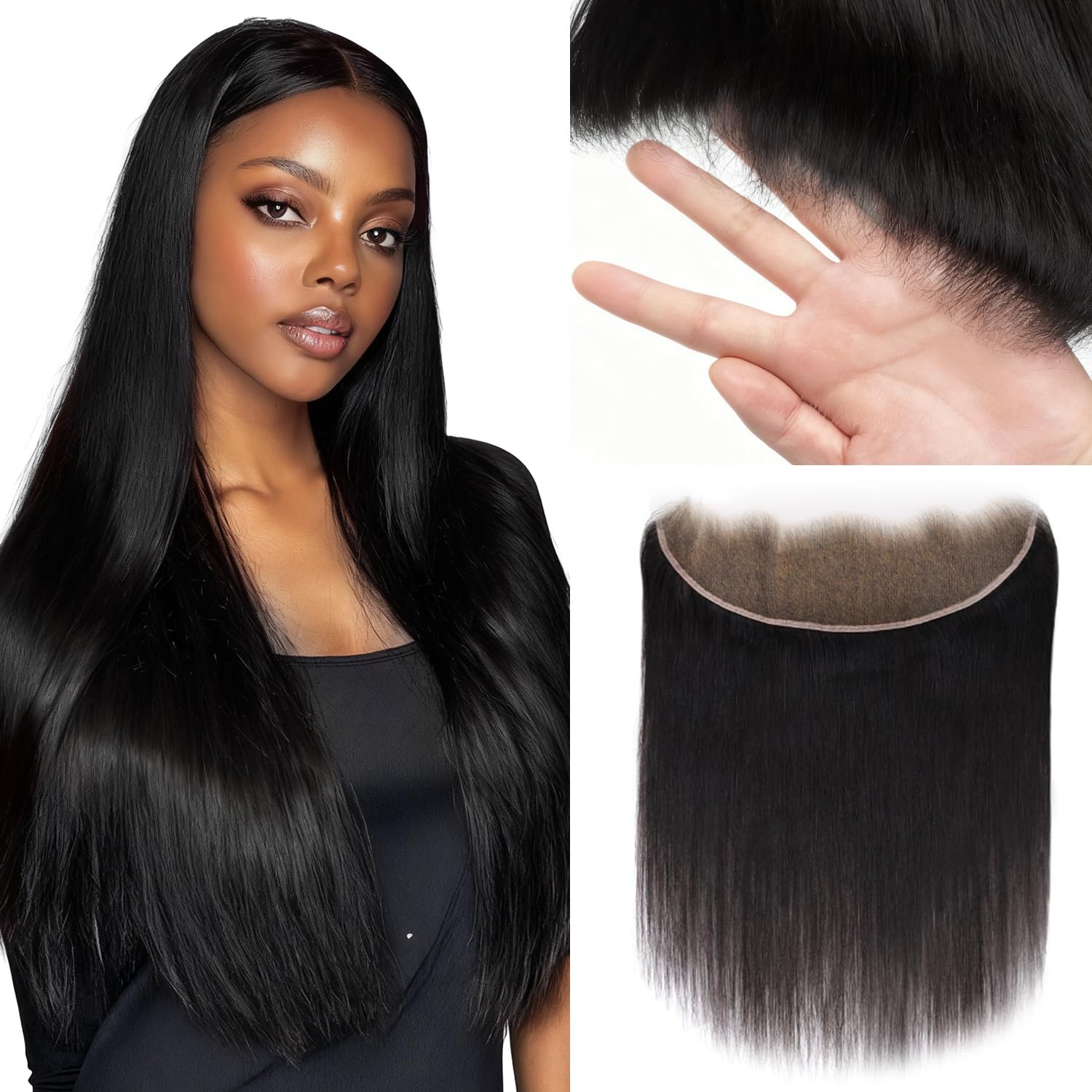 Lashey 13x4 HD Lace Frontal HD Dentelle Frontale Noeuds Pré-blanchis Ligne de Cheveux Pré-plumés Cheveux Humain Droit HD Frontal Straight Noir Naturel 30 cm (12 pouces)