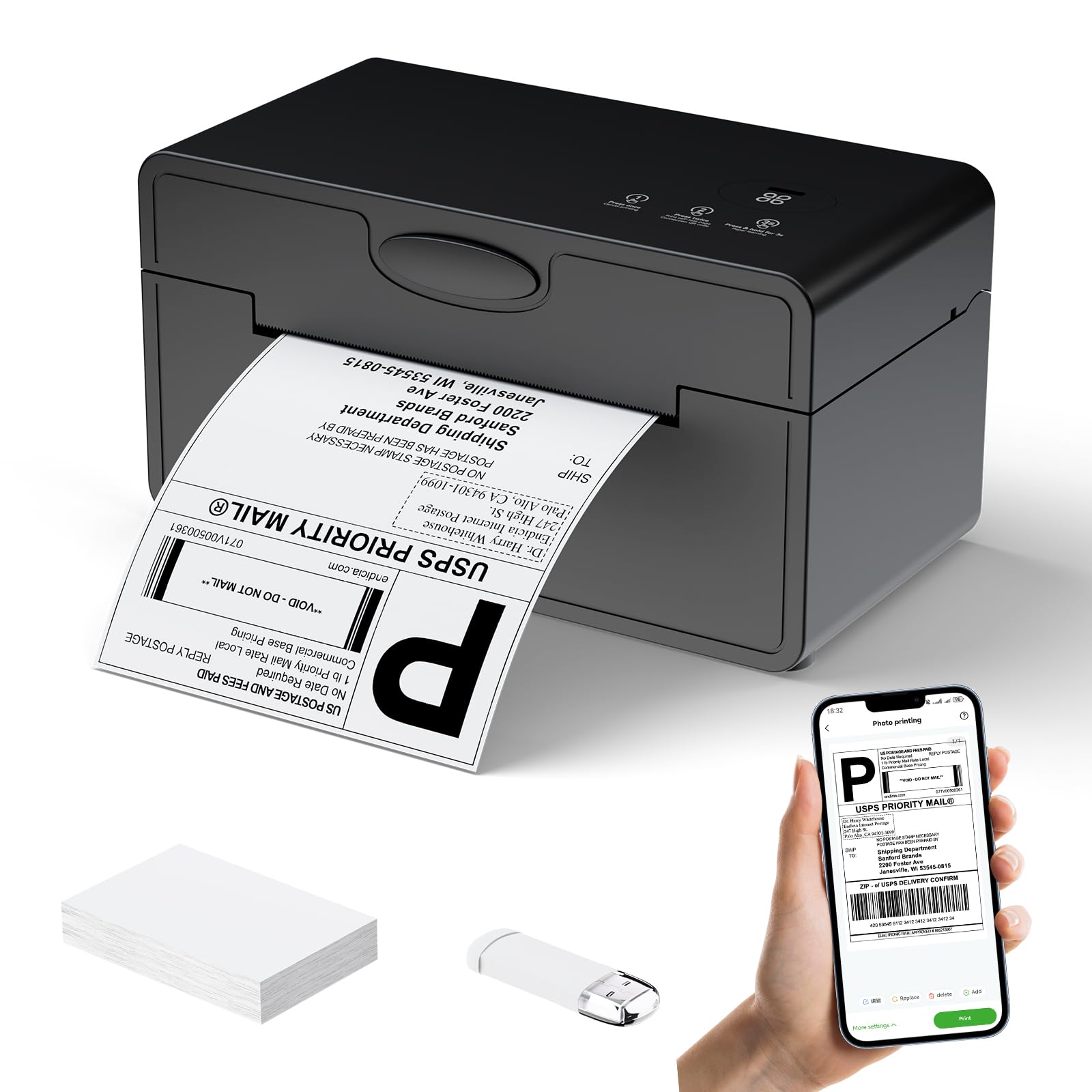 PeriPage Thermal Label Printer 4x6, DHL Shipping Label Printer, Wireless Bluetooth Labeldrucker for DHL UPS USPS, Compatible with iPhone ipad Windows