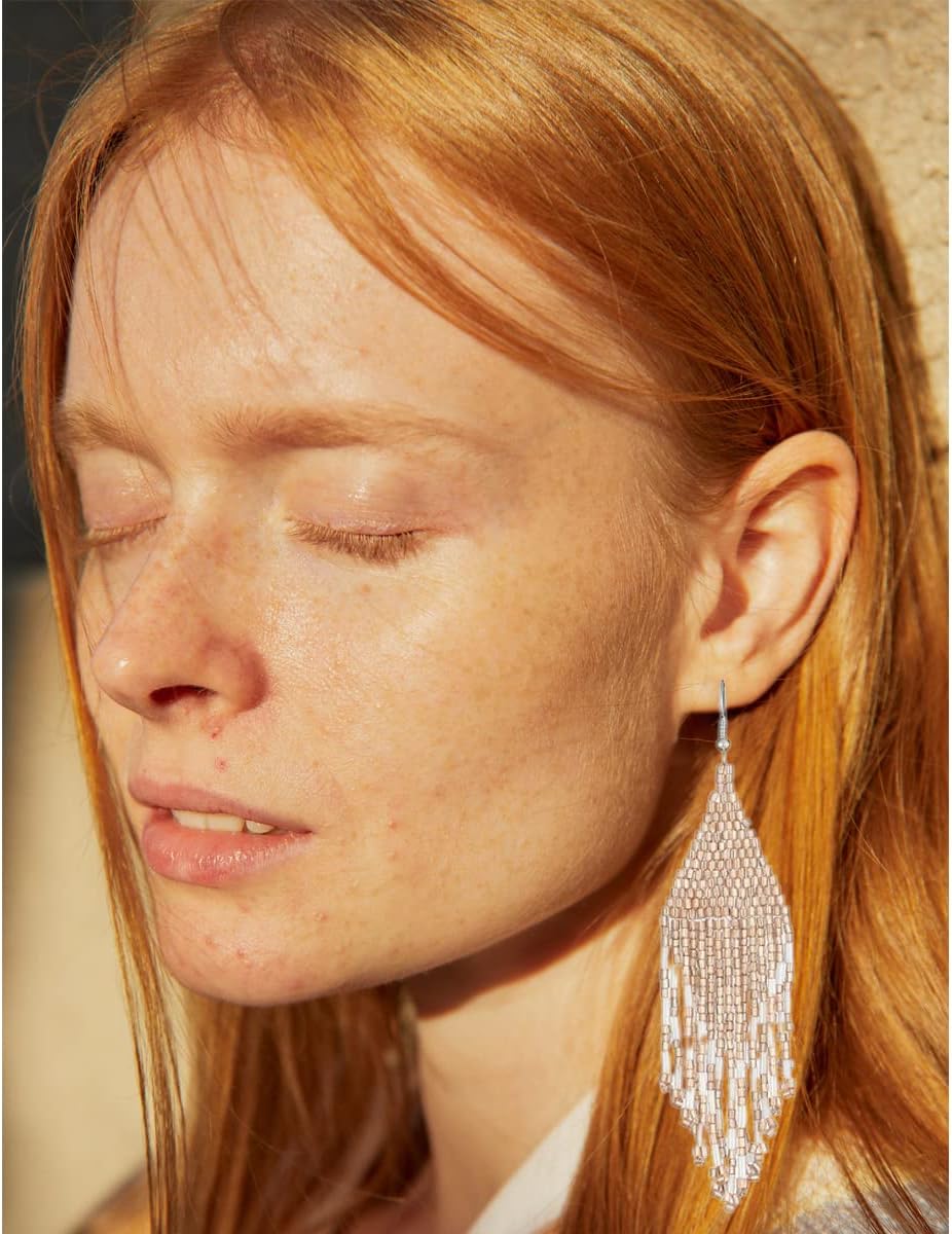 Color Boho Rice Beads Tassel Earrings.Multicolor Long Beaded Dangle Earrings Handmade Woven Drop Earrings Jewelry Gifts for Women - Image 2