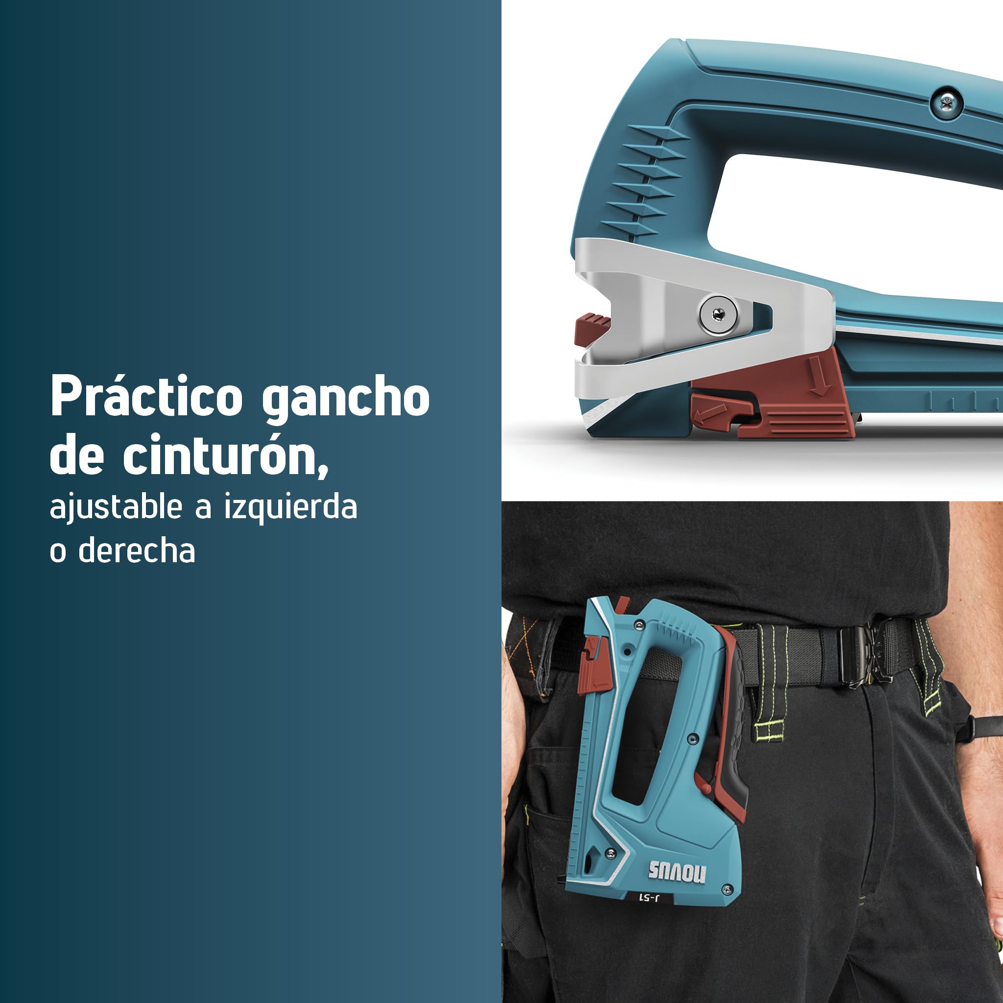 NOVUS TOOLS Grapadora manual J-51 con 1200 grapas, grapadora profesional para madera con carcasa de aluminio, ajuste de fuerza de impacto, tope de distancia para grapas de alambre plano de 6 – 14 mm